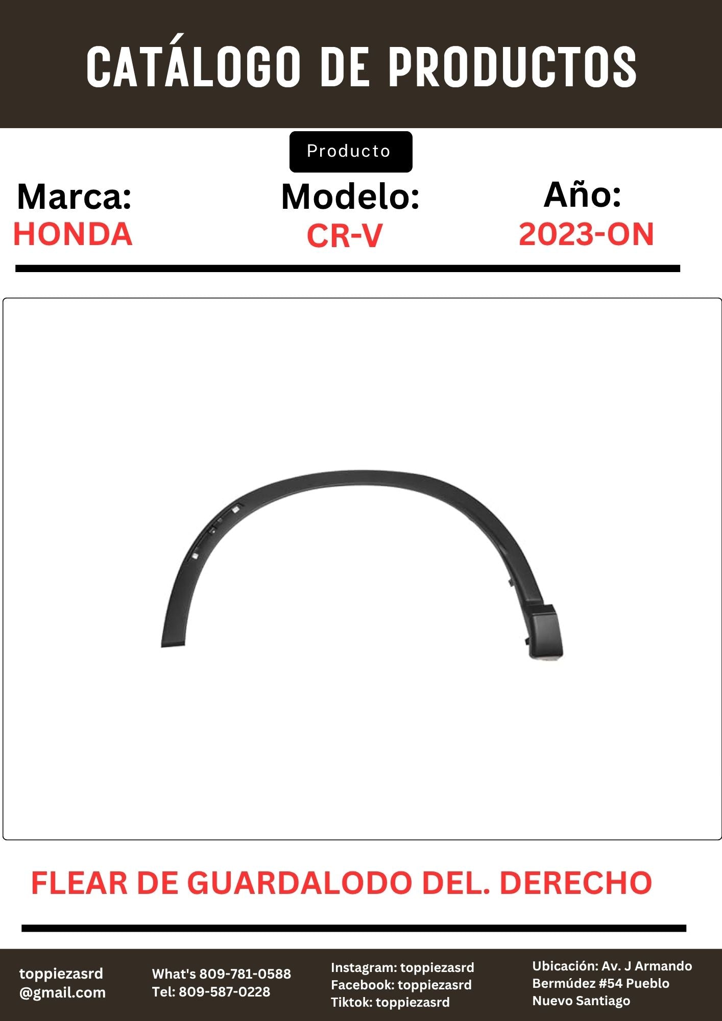 74107-3A0-090: Flear Del Guardalodo Delantero RH/DERECHO Honda CR-V 2023-ON.