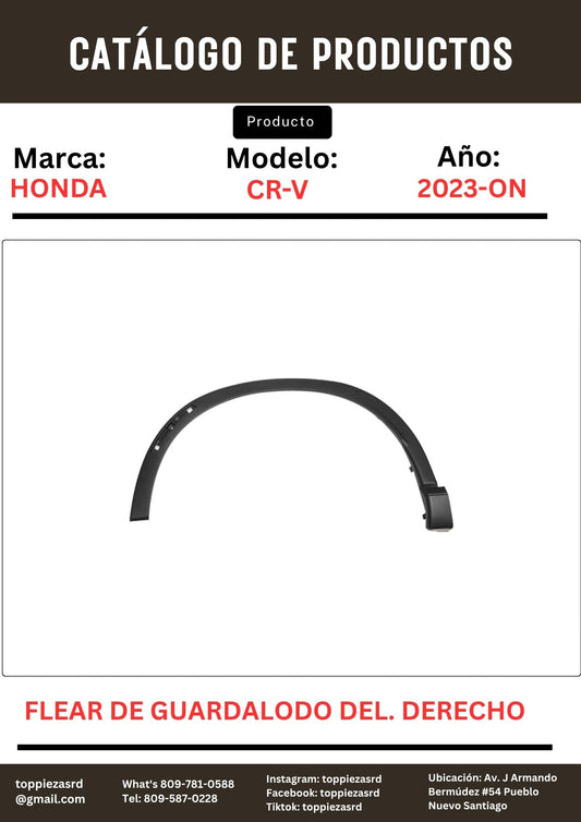 74107-3A0-090: Flear Del Guardalodo Delantero RH/DERECHO Honda CR-V 2023-ON.