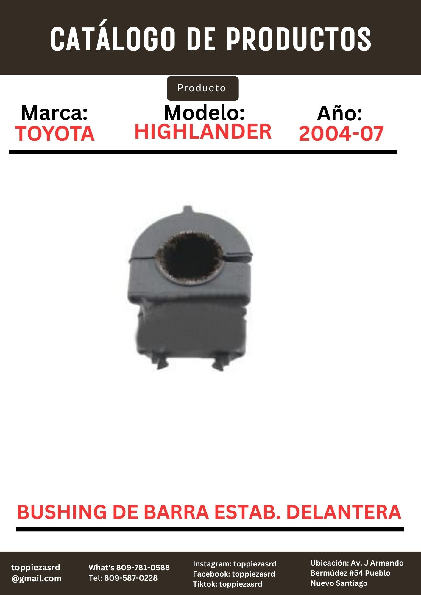 48815-48040: Bushing De Barra Estabilizdor . Delantera Toyota HIGHLANDER   RX330 2004-07.