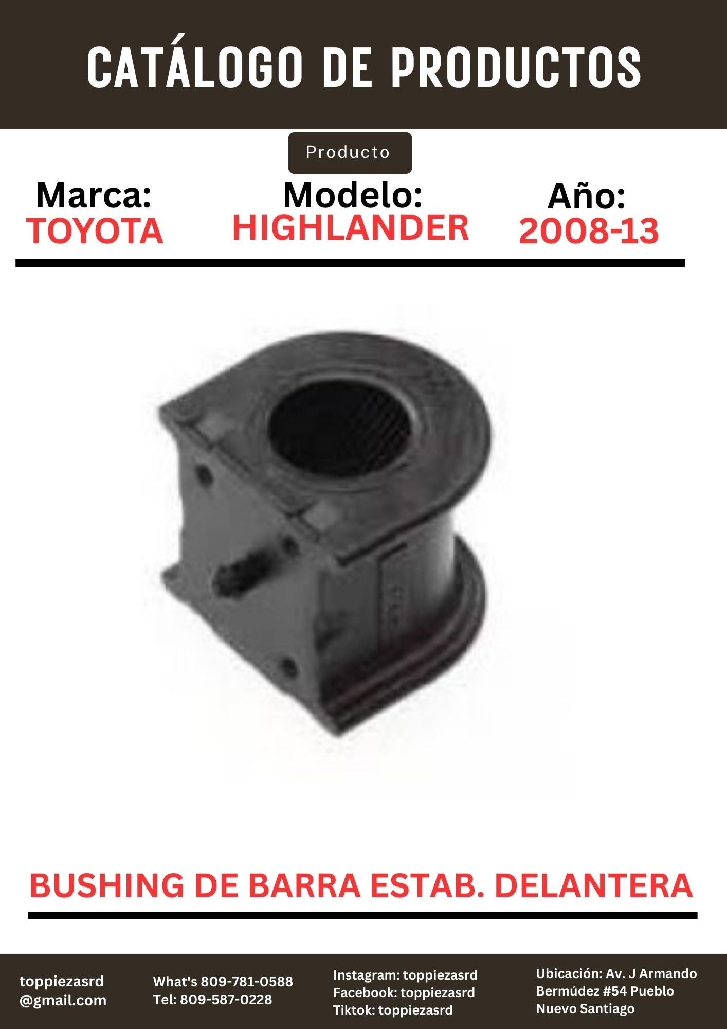 48815-48070 48815-AE030/AE020: Bushing De Barra Estabilizador  Delantera Toyota HIGHLANDER 2008-20 sienna 03-20