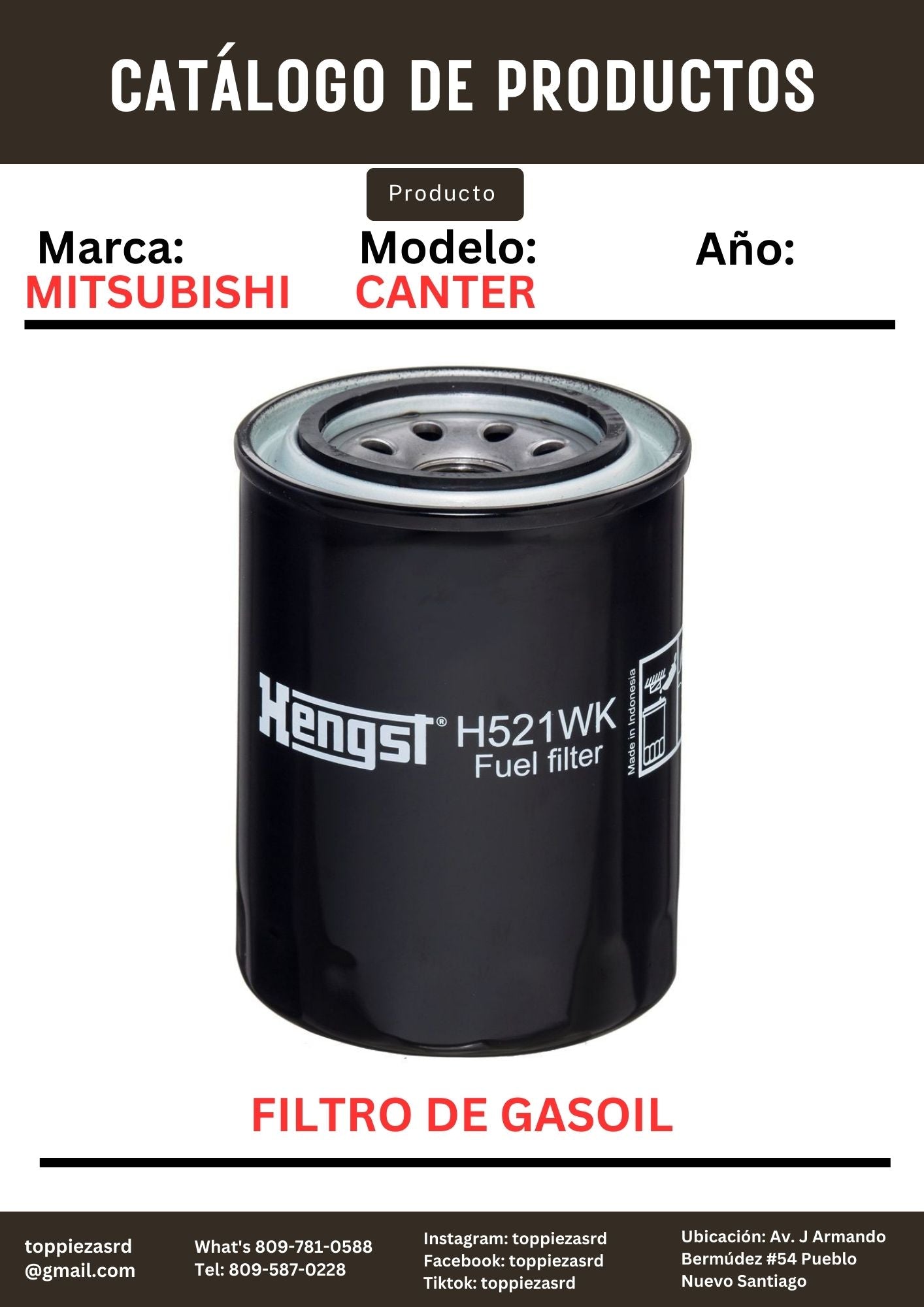 ME035829: Filtro De Gasoil Mitsubishi CANTER FUSO.