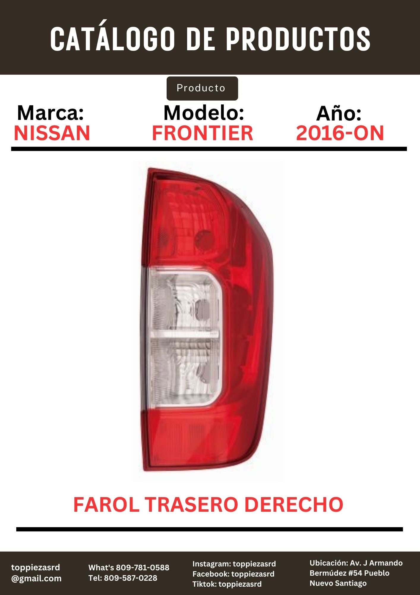 26550-4JA0A: Farol Trasero Derecho Nissan FRONTIER NP300 2016-ON. NAVARA 2014-ON.
