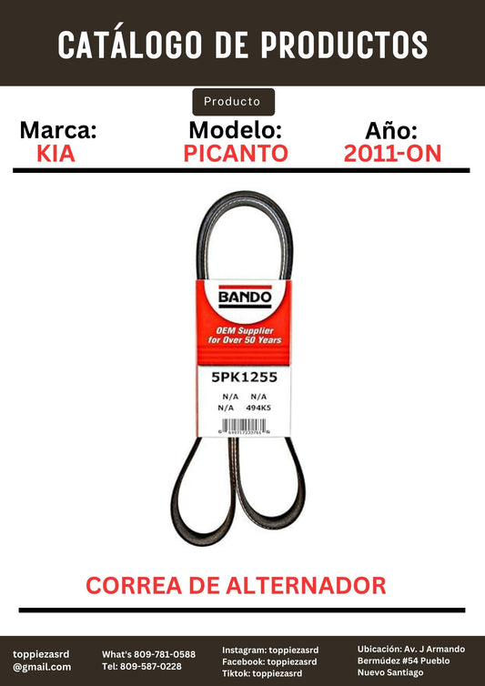 5PK1255: Correa Del Alternador Kia PICANTO 2011-ON.