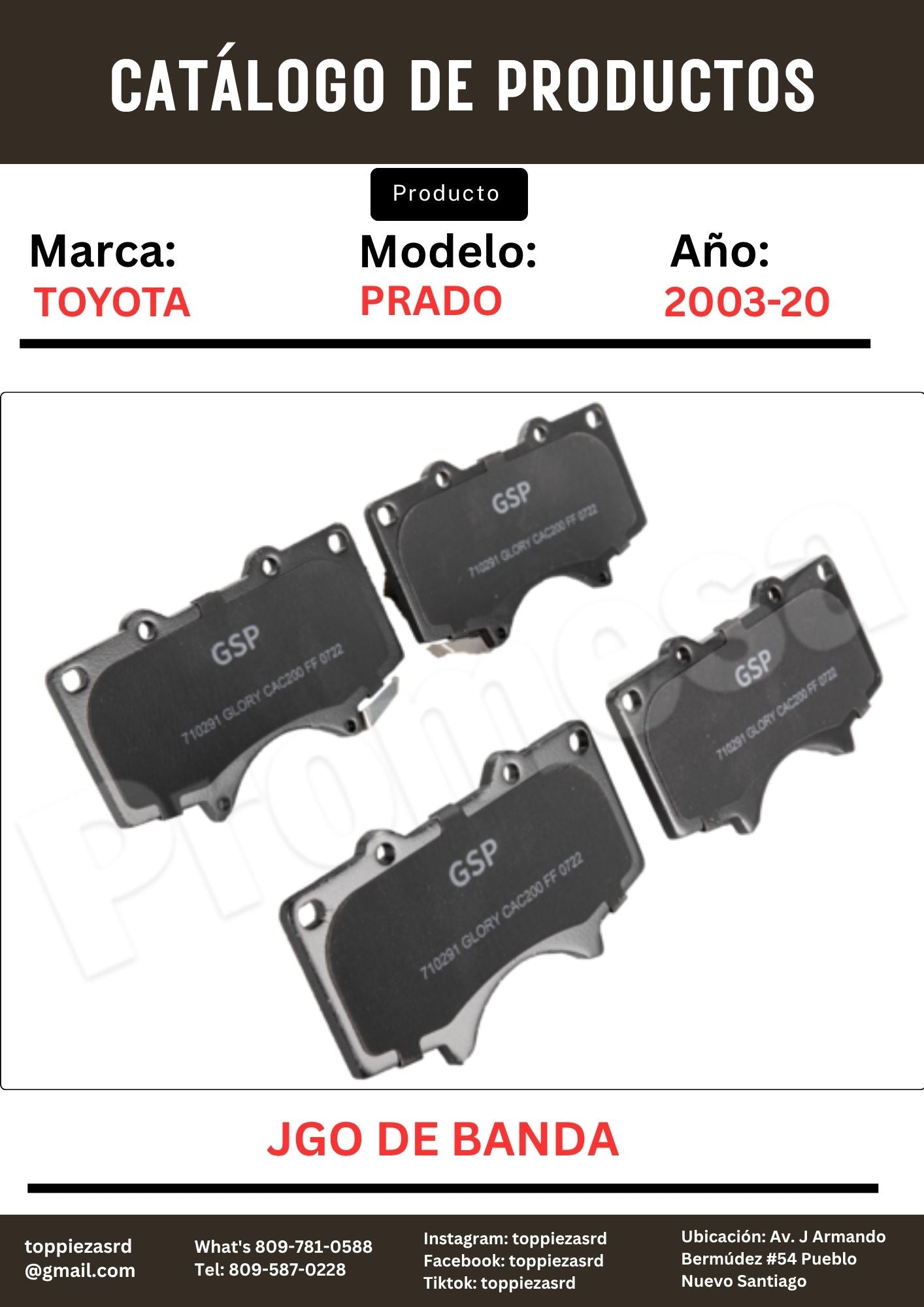 MD976: JGO De Banda Delantera Prado 2003-20. Runner 2003-20. Hilux 2009-12.