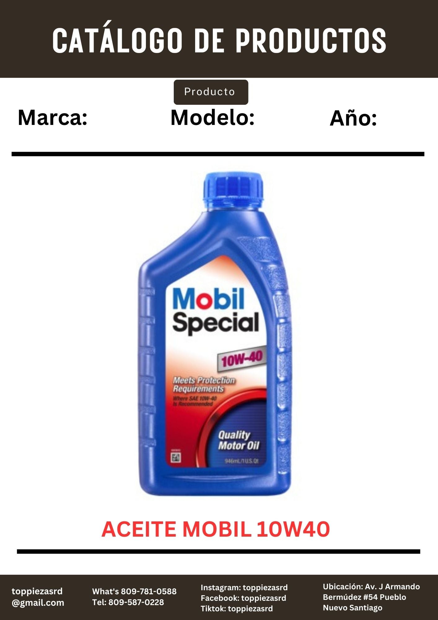 10W40: Aceite Mobil Especial 10W40.