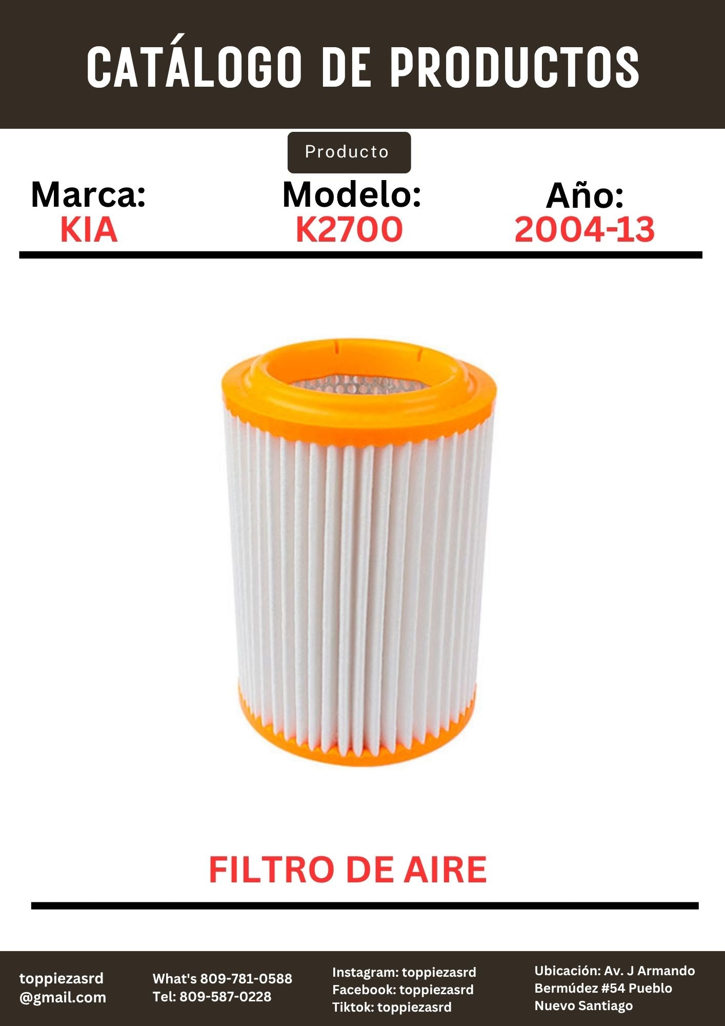 28113-4E500: Filtro De Aire Kia K2700/K2900 2004-13.