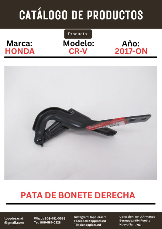 60120-TLA-A00ZZ: Pata De Bonete Derecha Honda CR-V 2017-ON.