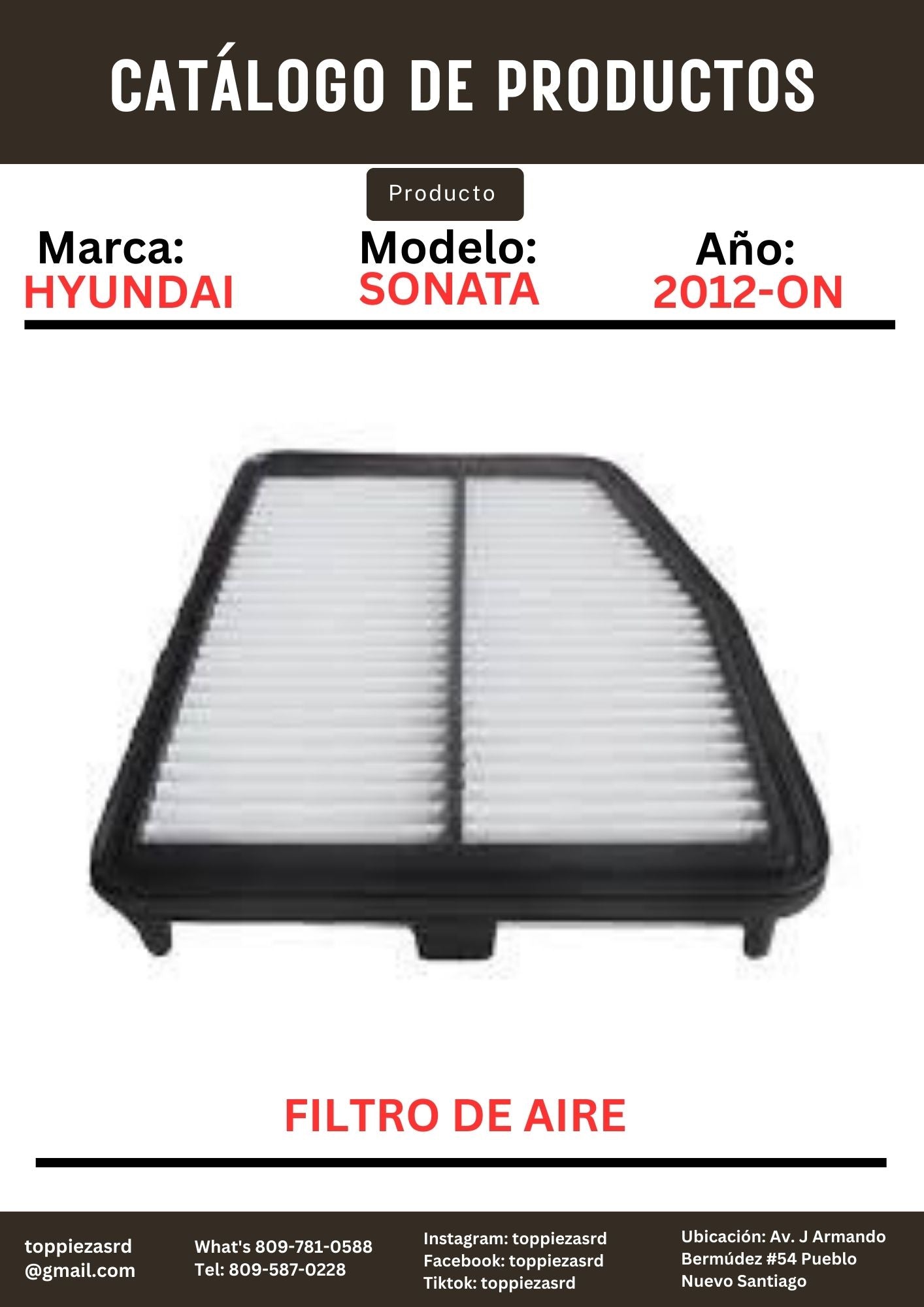 28113-3S800: Filtro De Aire Hyundai SONATA Y20 2012-ON. Kia OPTIMA K5 2012-ON.