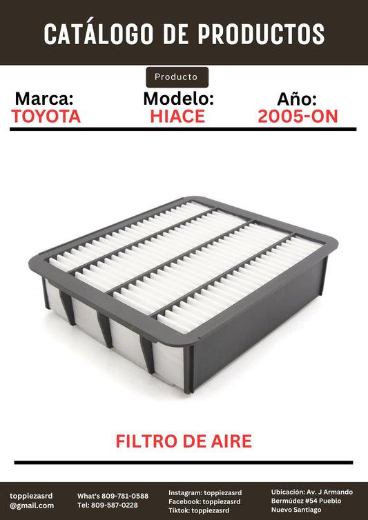 17801-30070: Filtro De Aire Toyota HIACE 2KD-FTV 2005-ON.