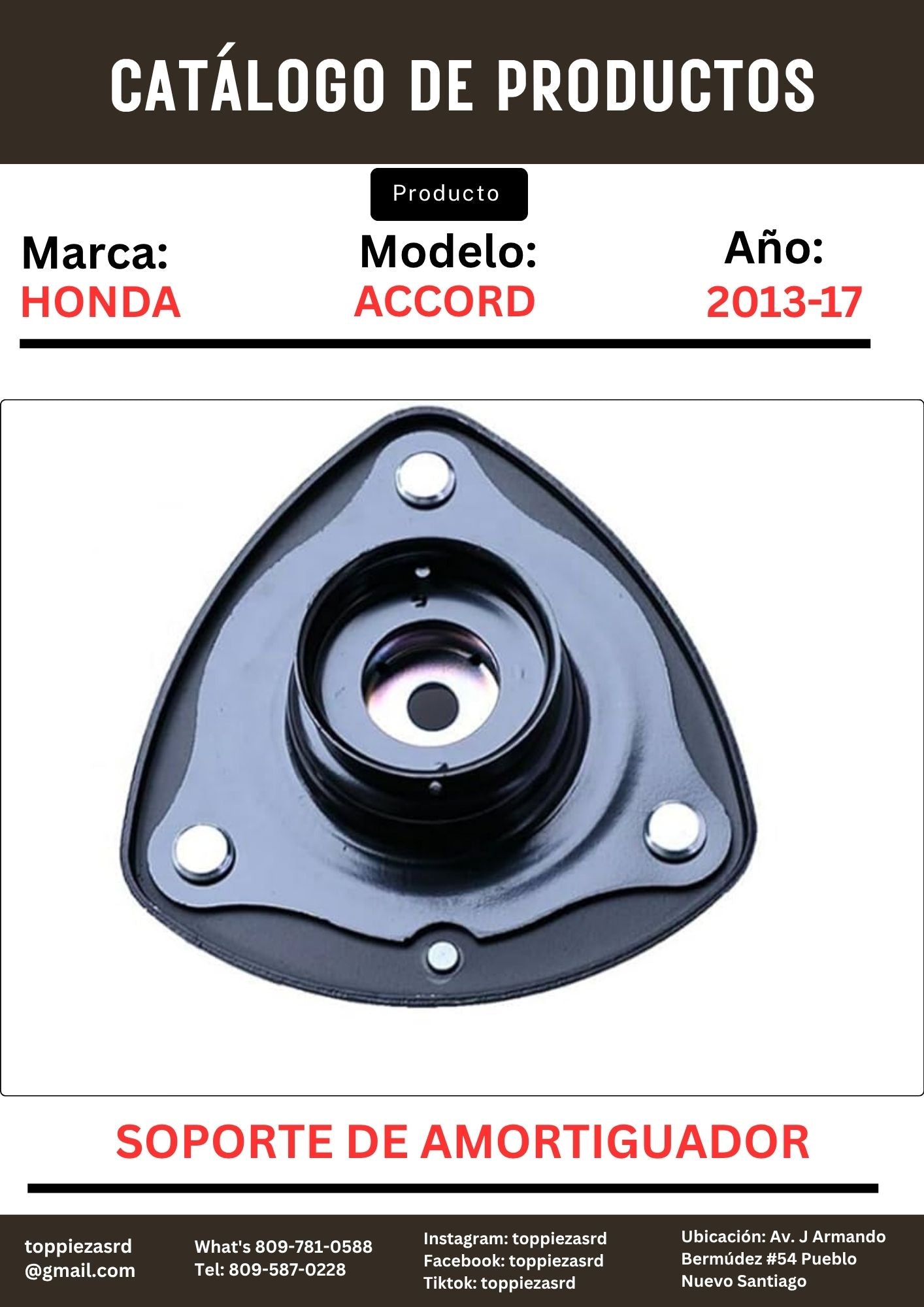 51670-T3V-A01: Soporte De Amortiguador Delantero Honda Accord 2013-17.