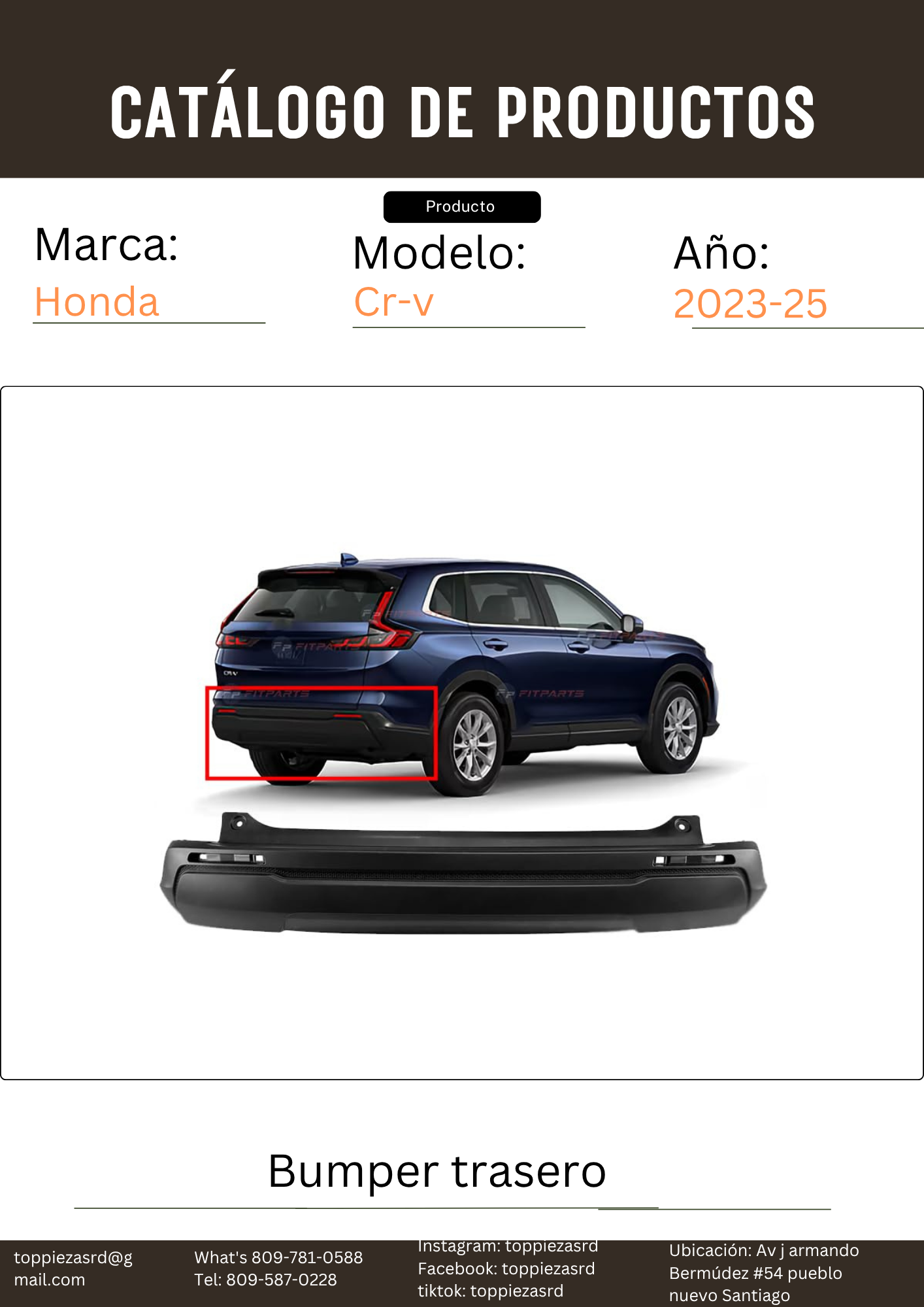 71501-3A0-A00: Bumper Trasero Honda CR-V 2023-25.