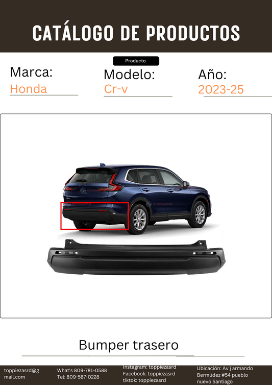71501-3A0-A00: Bumper Trasero Honda CR-V 2023-25.