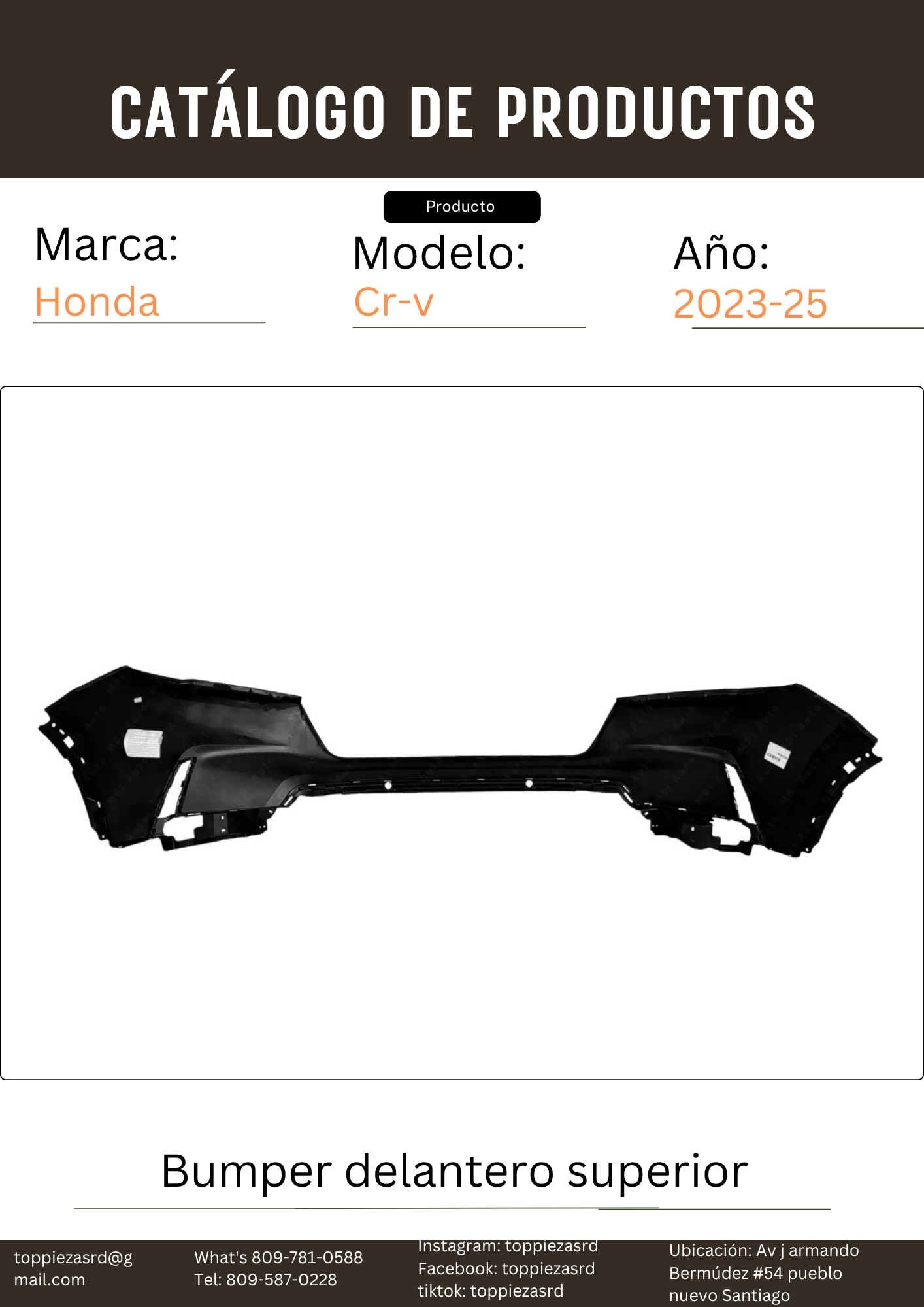 04711-3A0-A00: Bumper Superior Delantero Honda CR-V 2023-25.