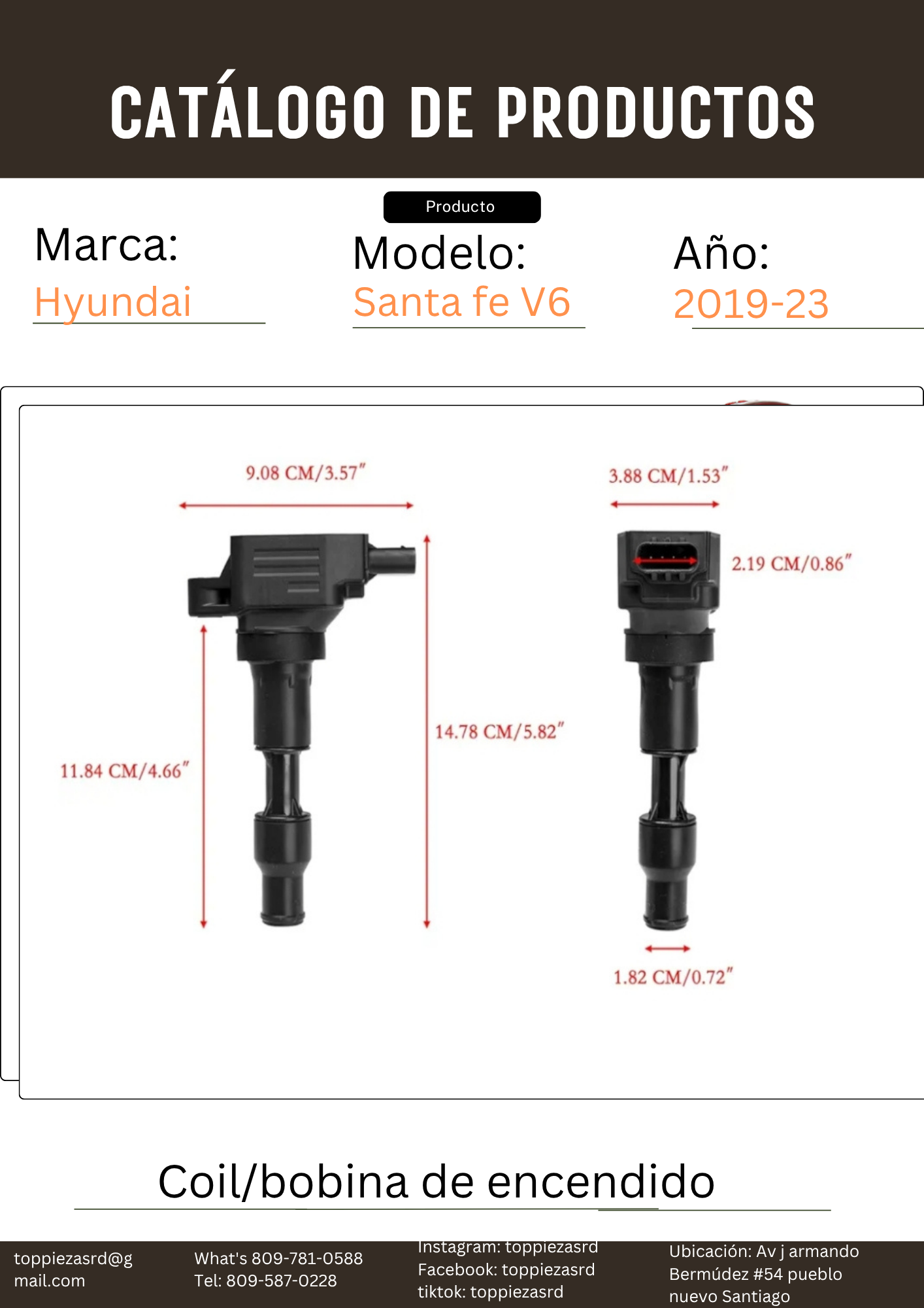 27300-3L000: Coil Bobina De Encendido Santa FE V6 2019-23. Sorento V6 2018-21. Palisade 2019-24. Sedona 2019-23. Génesis Stinger 2019-23.