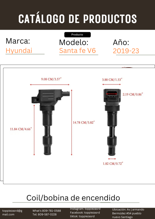 27300-3L000: Coil Bobina De Encendido Santa FE V6 2019-23. Sorento V6 2018-21. Palisade 2019-24. Sedona 2019-23. Génesis Stinger 2019-23.