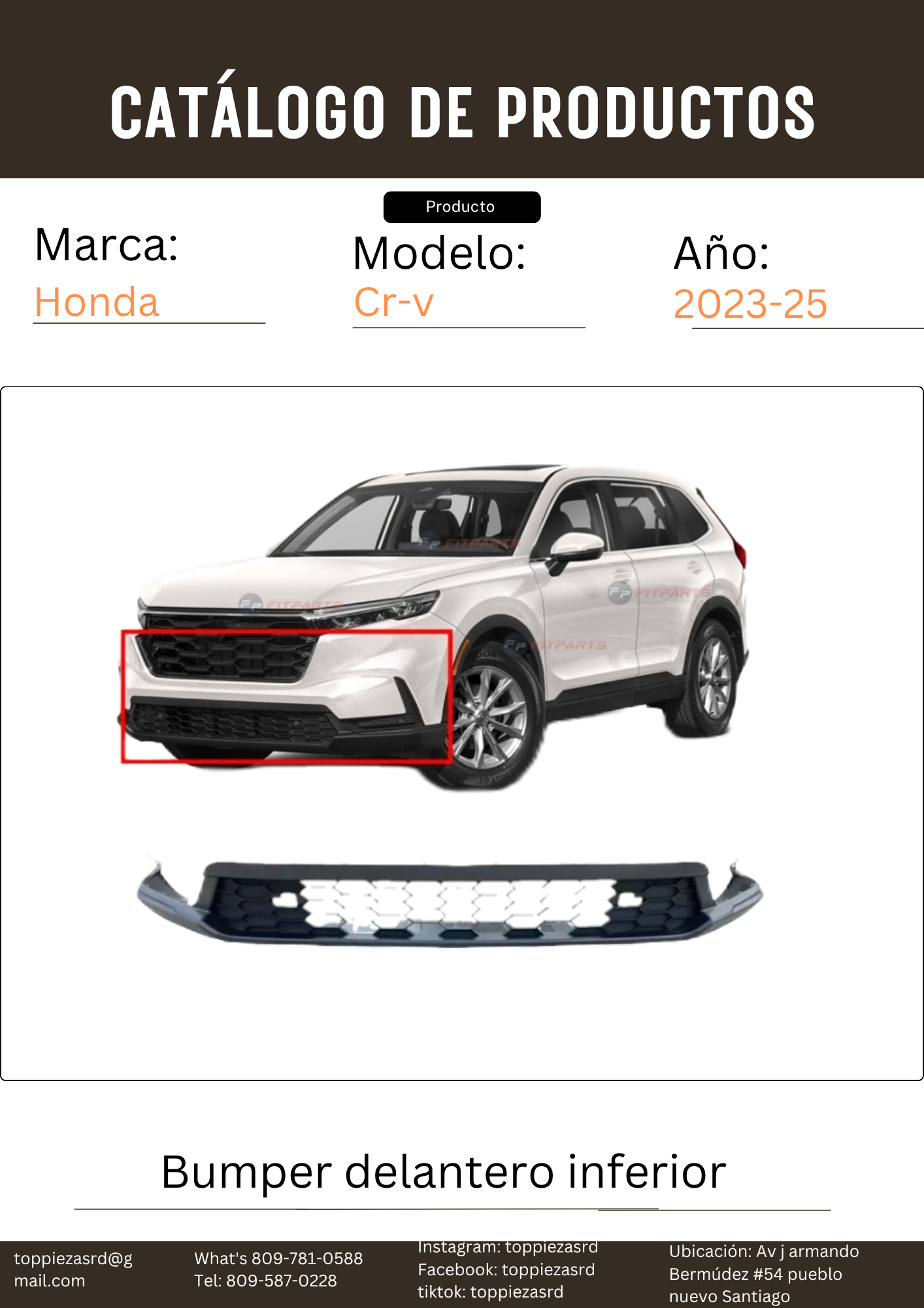 71105-3A0-A01: Bumper Delantero Inferior Honda CR-V 2023-25.