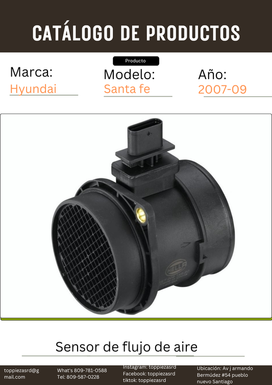 28164-27800: Sensor De Flujo De Aire Hyundai Santa FE 2007-09. Moto 2.2 Diesel.