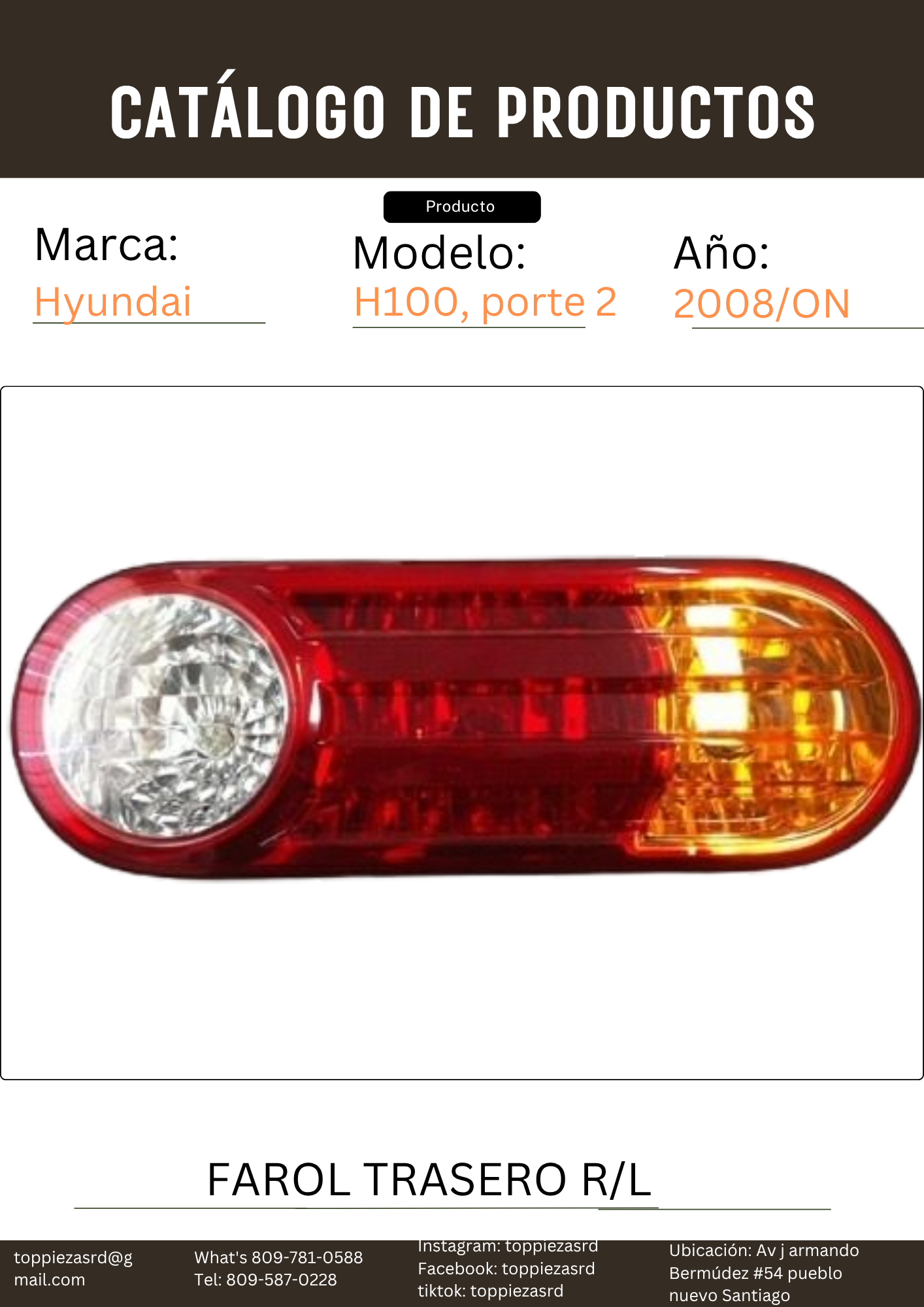 92401-02/4F000/4F030: Farol Trasero RH/DERECHO-LH/IZQUIERDO Hyundai H100 Porte 2008-ON.