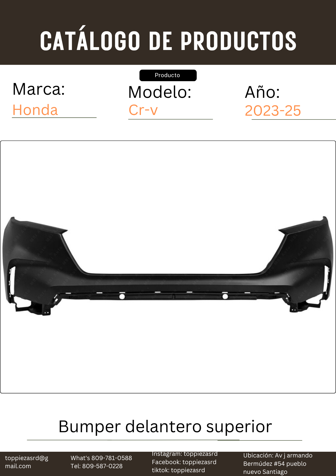 04711-3A0-A00: Bumper Superior Delantero Honda CR-V 2023-25.