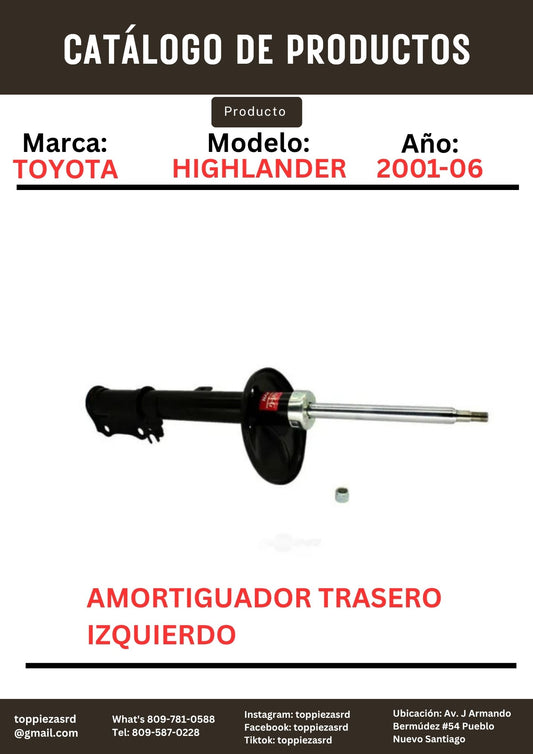334429: Amortiguador Trasero Izquierdo Toyota HIGHLANDER 2001-06.