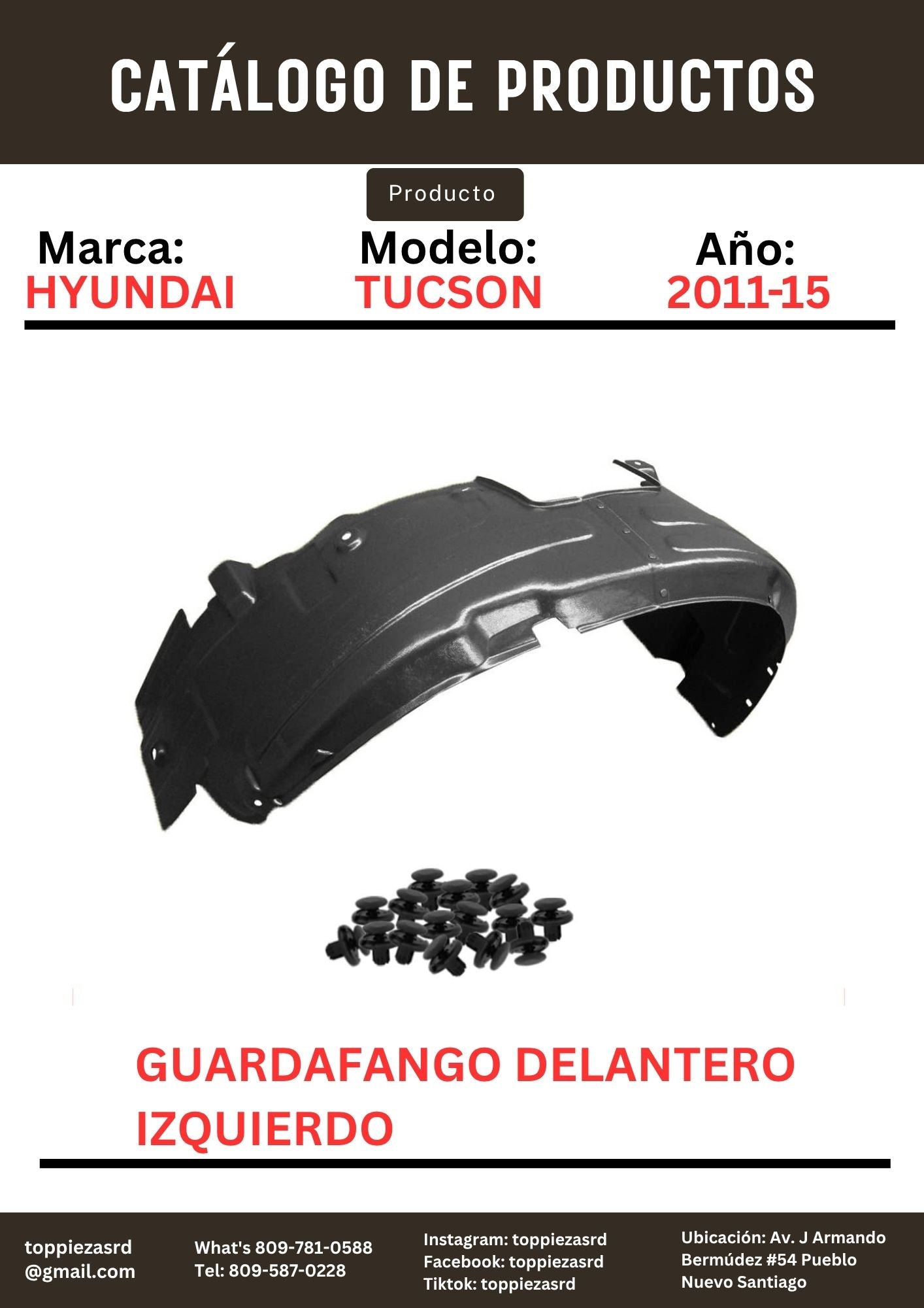 86811-2S000: Guardafango Delantero Izquierdo Hyundai TUCSON 2011-15.
