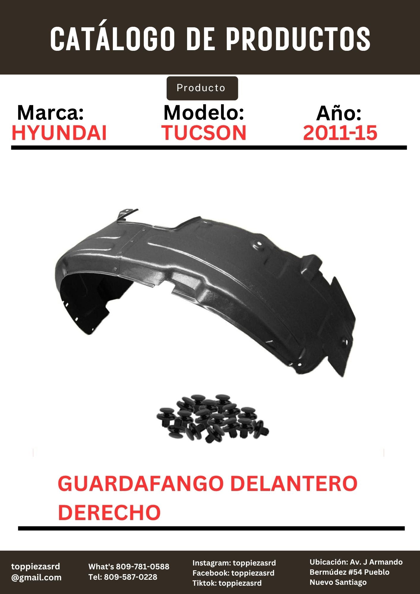 86812-2S000: Guardafango Delantero Derecho Hyundai TUCSON 2011-15.