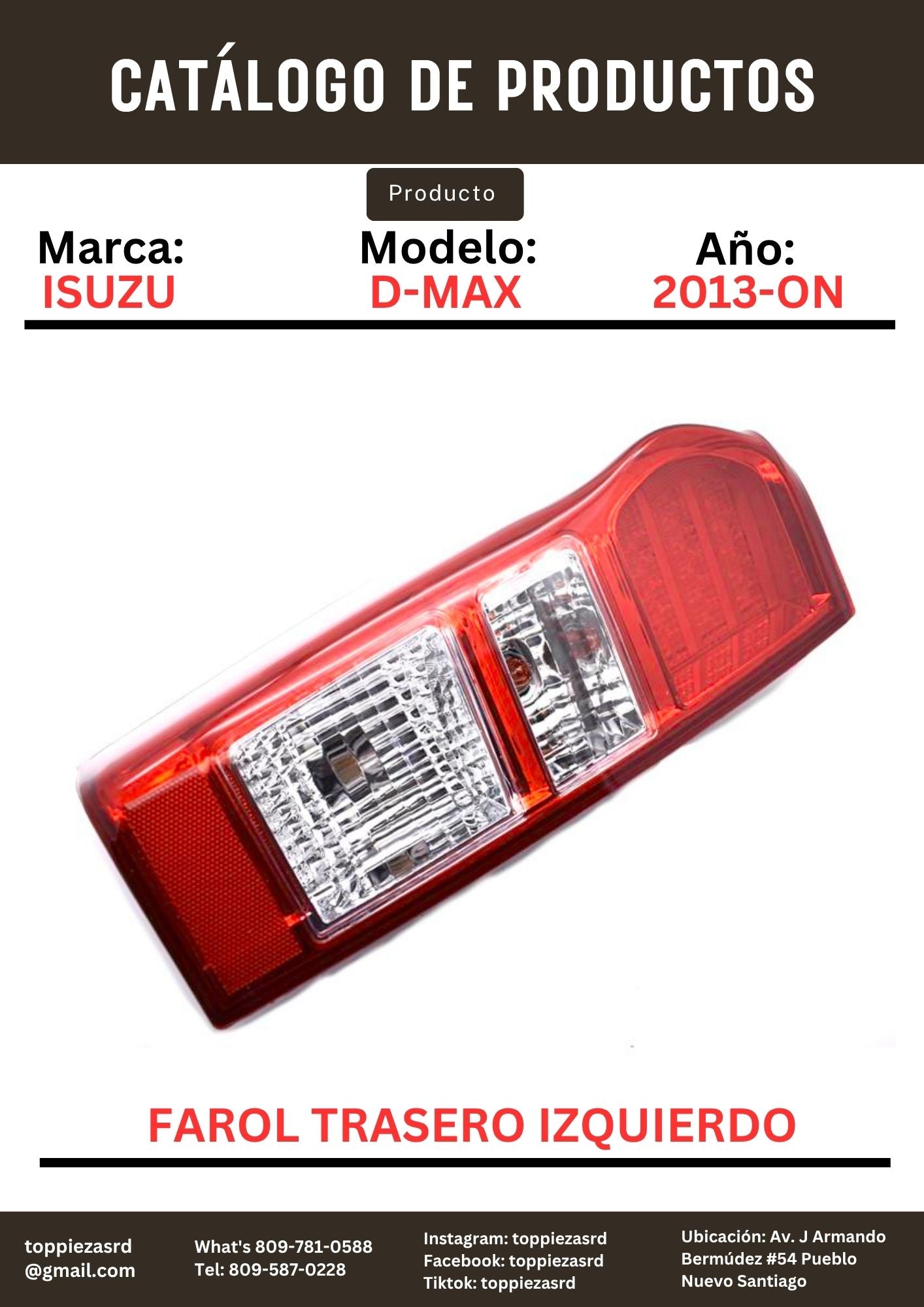 8-98125-399-3: Farol Trasero Izquierdo LED Isuzu D-MAX 2013-ON.