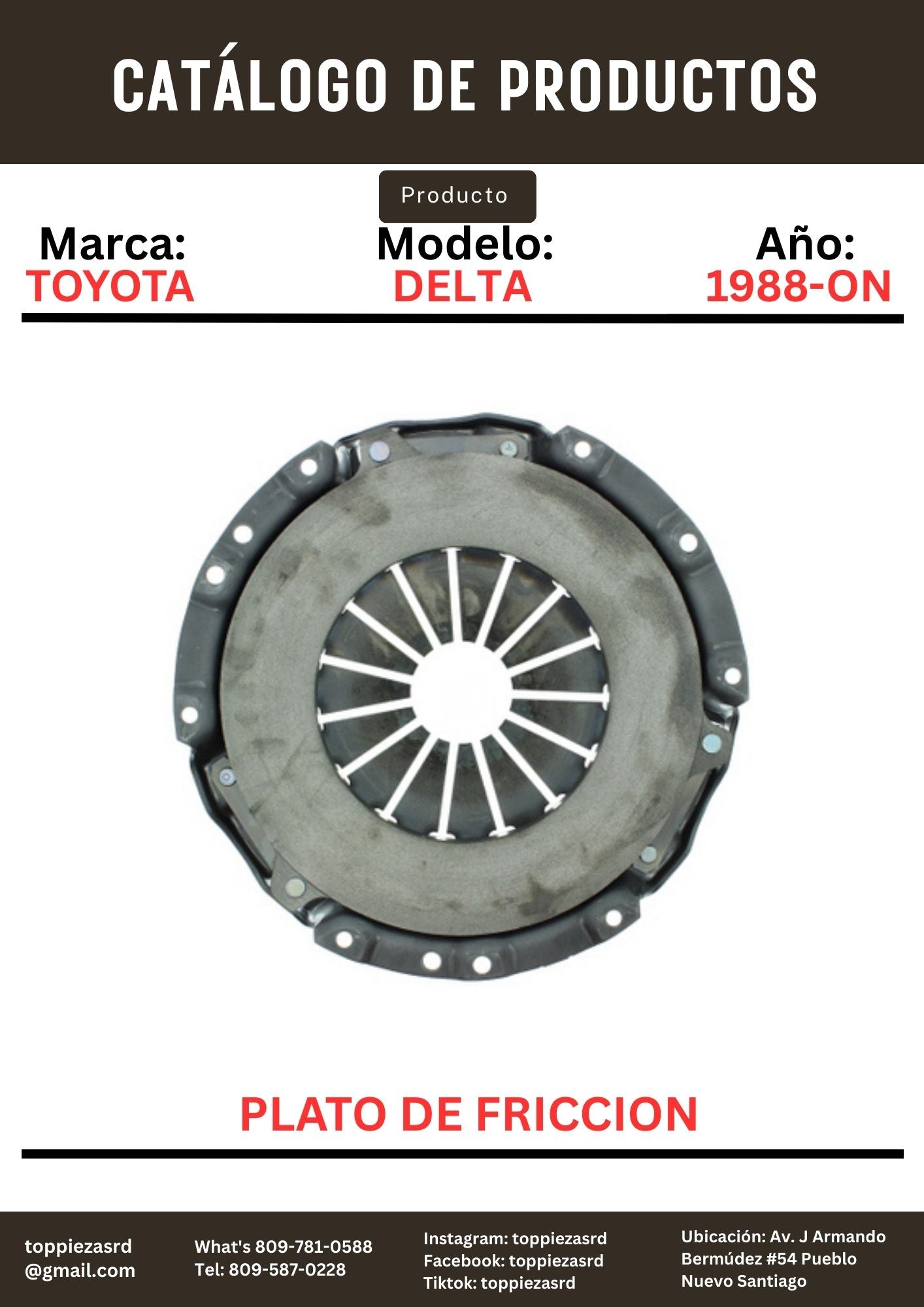 31210-36140: Plato De Fricción Toyota DELTA 14B 1988-ON.