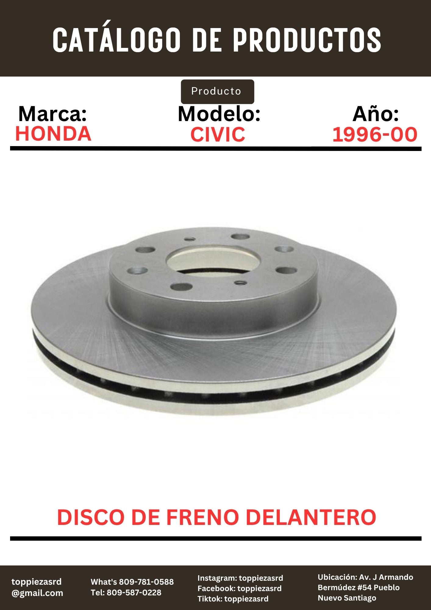 45251-SR3-A10: Disco De Freno Delantero Honda CIVIC 1996-00.