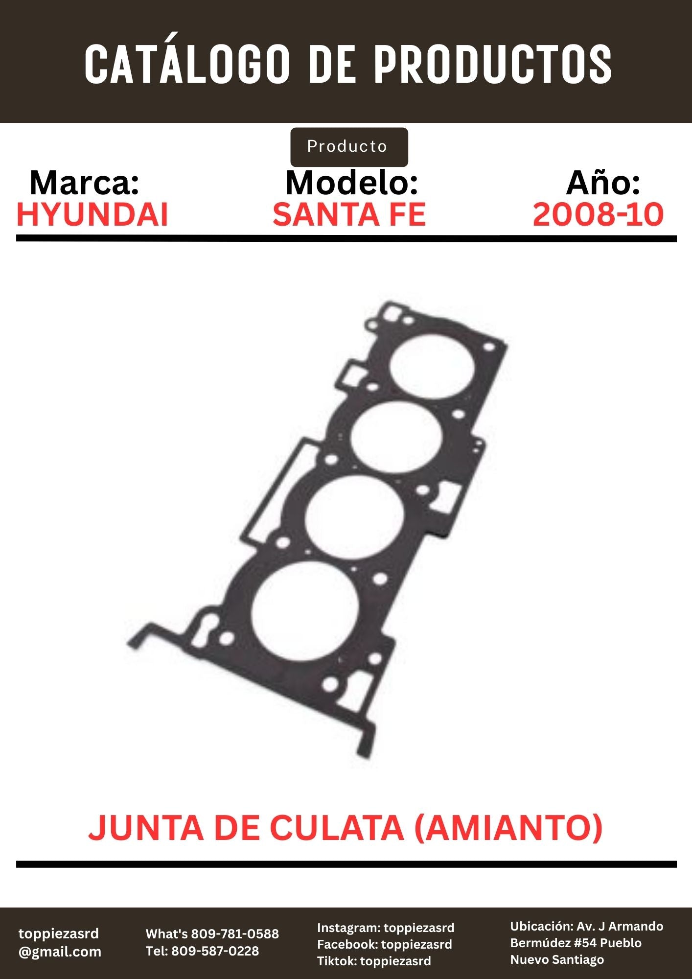 22311-25013: Junta De Culata AMIANTO Hyundai SANTA FE/N20. Kia LOTZE 2008-10.