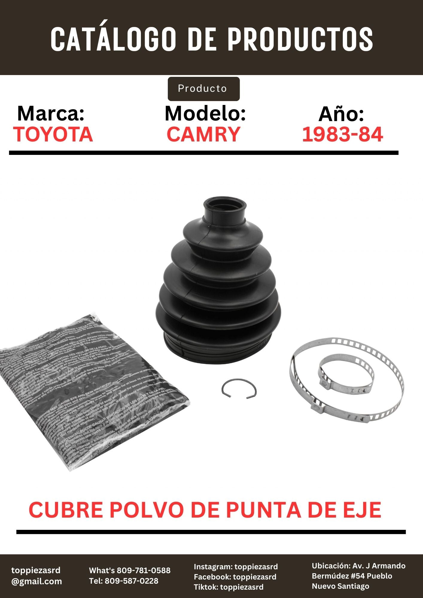 86-1125: Cubre Polvo Punta De Punta De Eje Afuera Toyota CAMRY 1983-84.