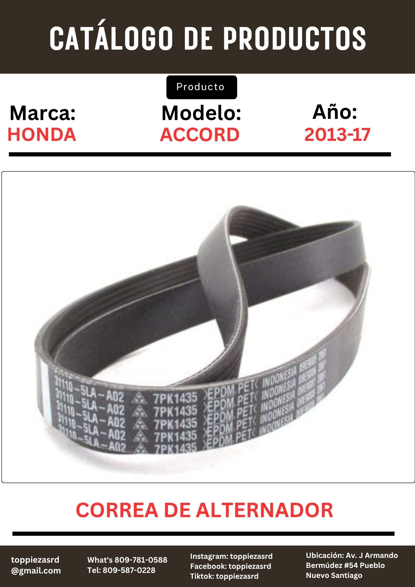 7PK1435: Correa De Alternador Honda Accord 4CIL 2013-17