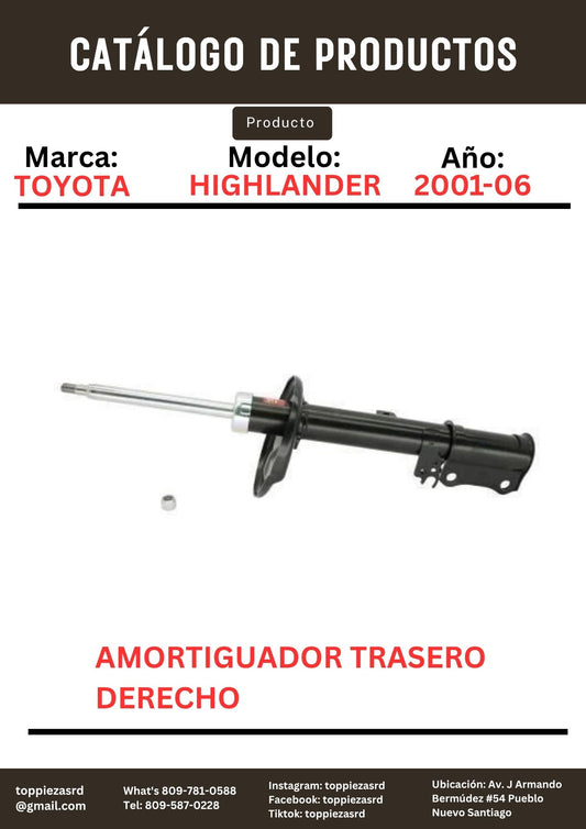334428: Amortiguador Trasero Derecho Toyota HIGHLANDER 2001-06.