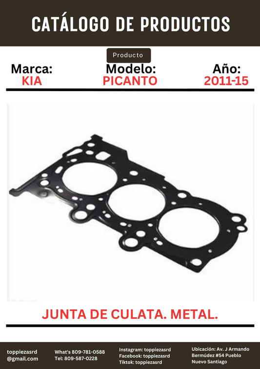 22311-04020: Junta De Culata (METAL) Kia PICANTO/MORNING 2011-15. Hyundai GRAND I10 2011-ON.