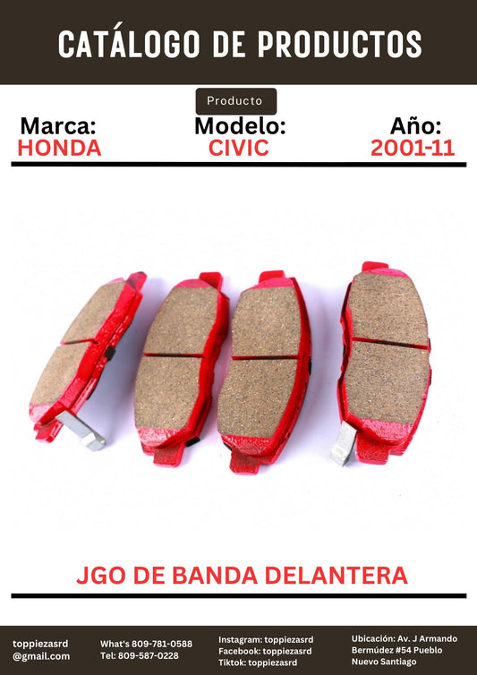MD465: Jgo De Banda Delantera Honda CIVIC 2001-11. ACCORD 1990-02.