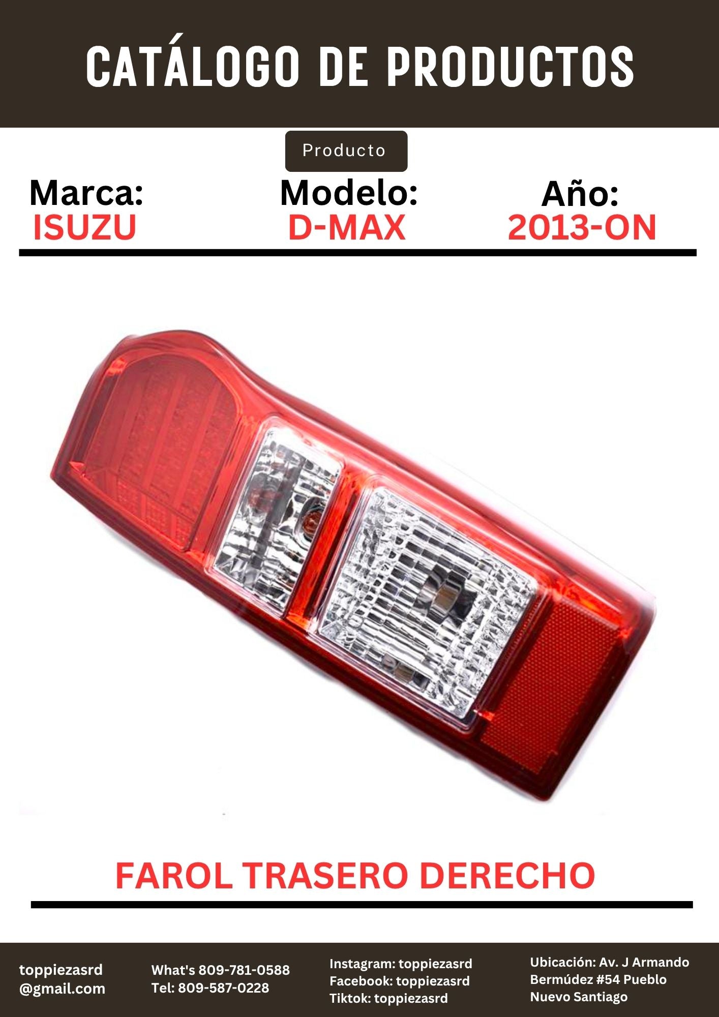 8-98125-398-3: Farol Trasero Derecho LED Isuzu D-MAX 2013-ON.