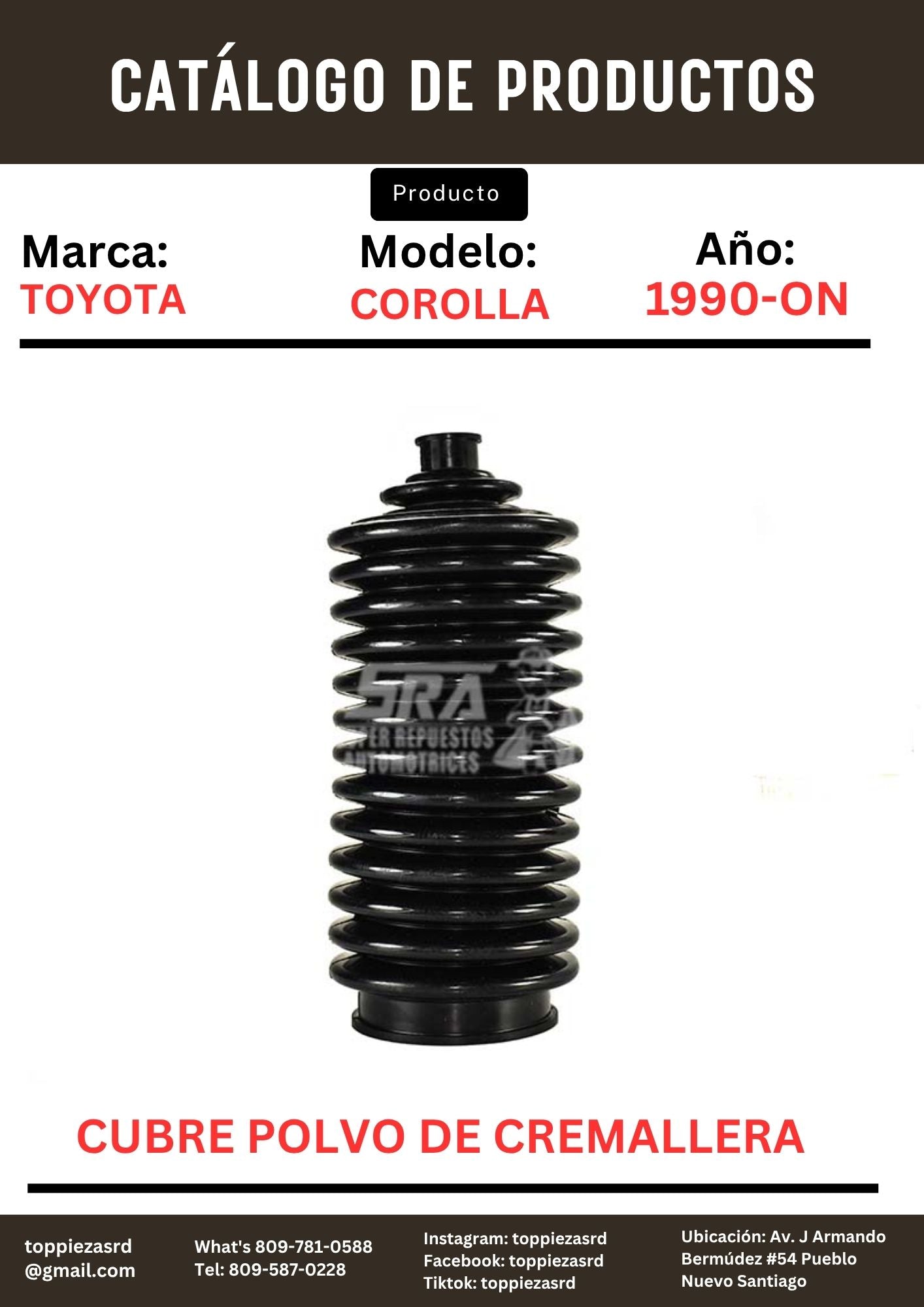 88-1520/45536-06080: Cubre Polvo De Cremallera Toyota Corolla 1990-ON. CR-V 97-01 N20 LOTZE GRAND VITARA