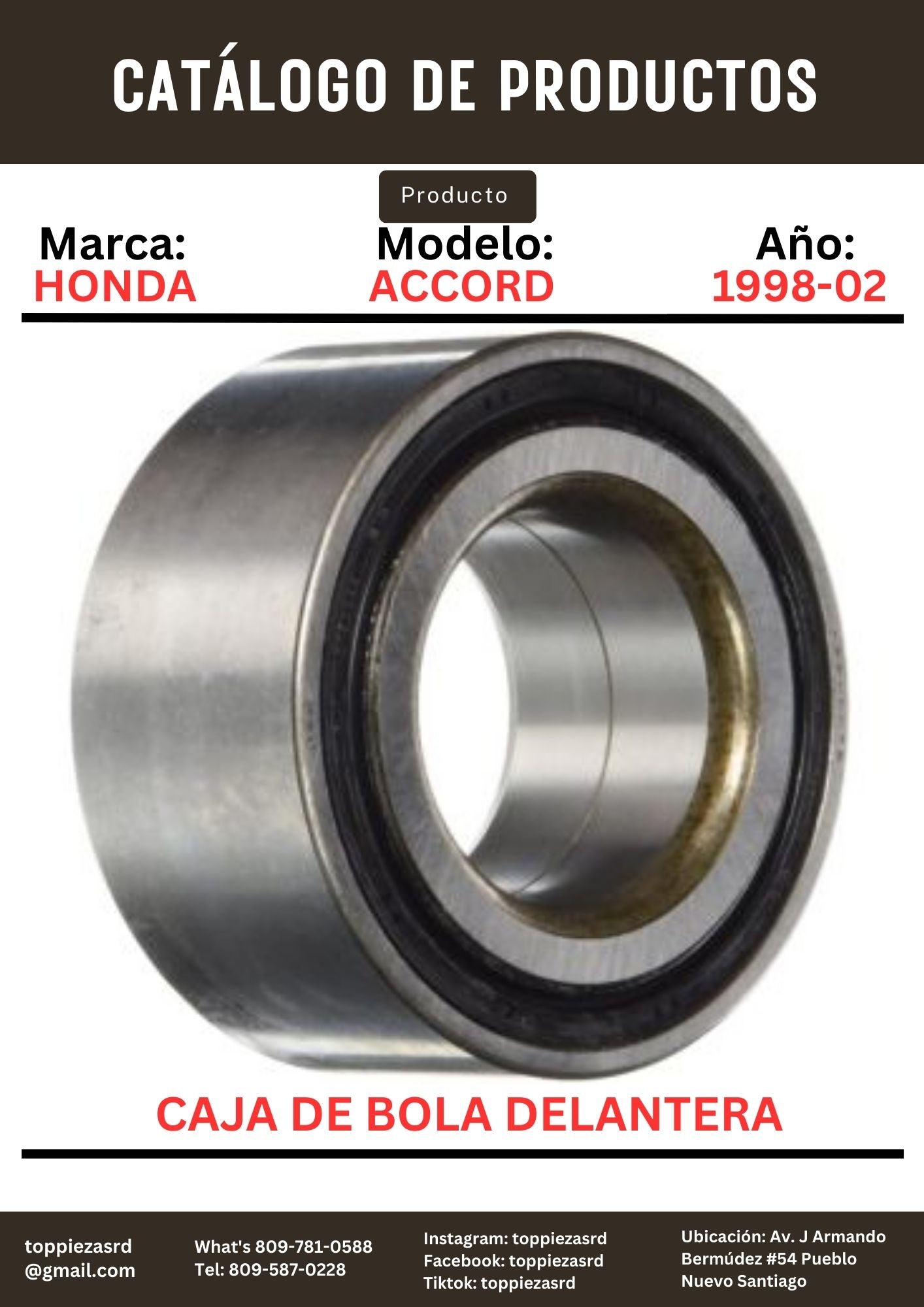 44300-S84-A02: Caja De Bola Delantera Honda ACCORD 1998-02. CR-V 1998-06.