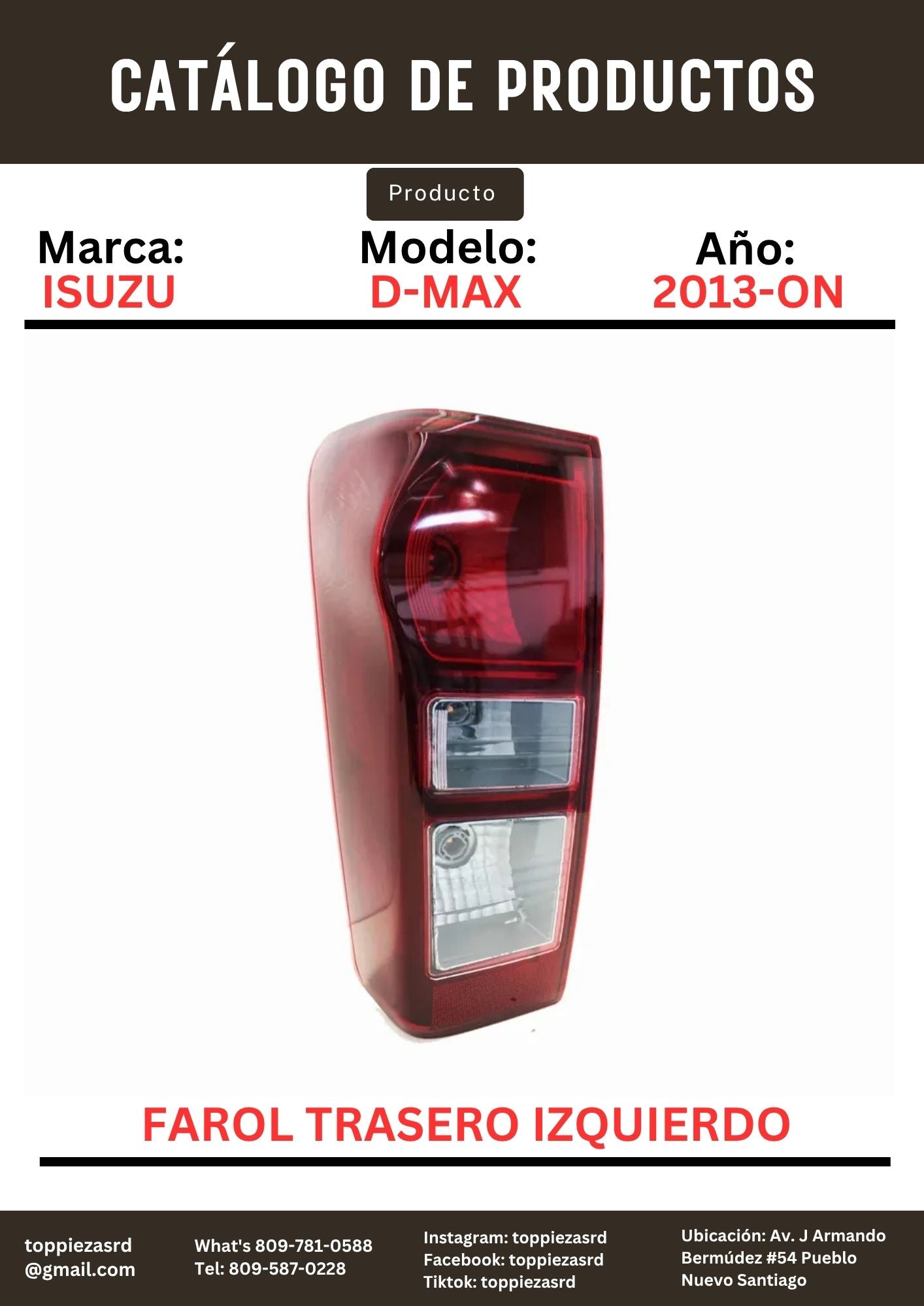 8-98125-403-3: Farol Trasero Izquierdo Isuzu D-MAX 2013-ON.