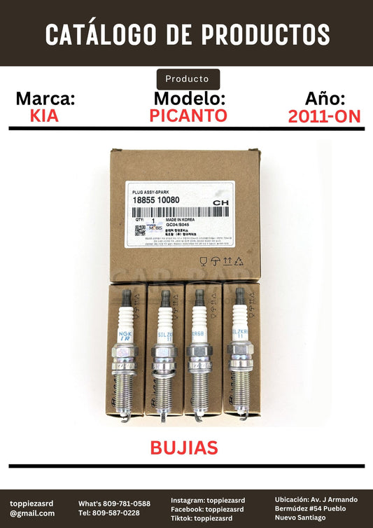 18855-10080: Bujías Kia PICANTO/K5. Hyundai ELANTRA/Y20/ACCENT 2011-ON.