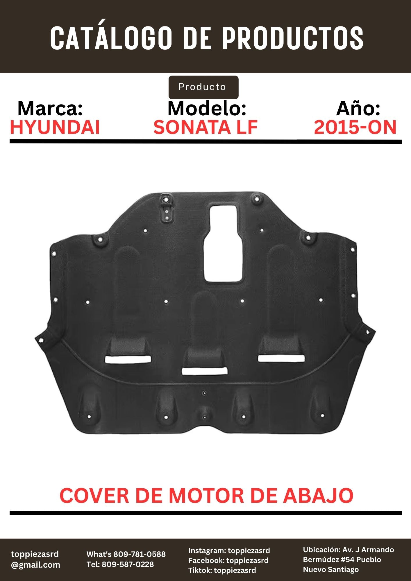 29130-C1100: Cover De Motor De Abajo Hyundai SONATA LF 2015-ON.