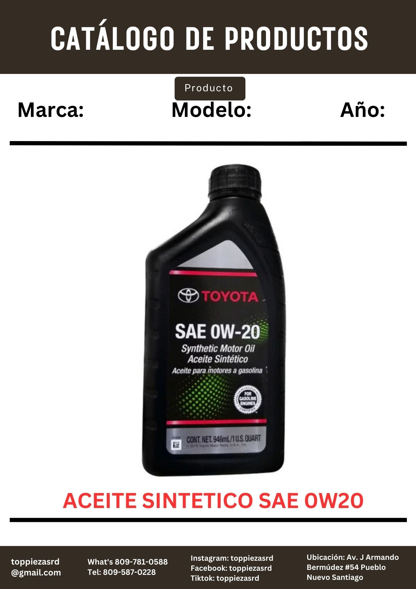 0W20: Aceite Sintético SAE 0W20 TOYOTA.