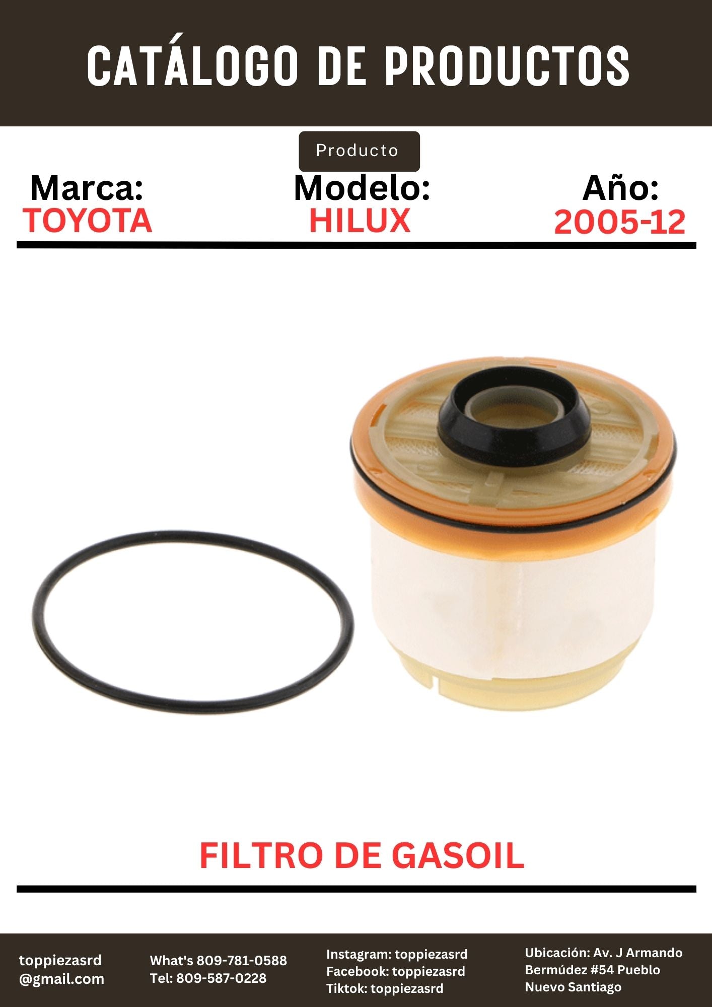 23390-0L010: Filtro De Gasoil Toyota HILUX/HIACE 2005-12. Mitsubishi L200 NPR 2015-23.