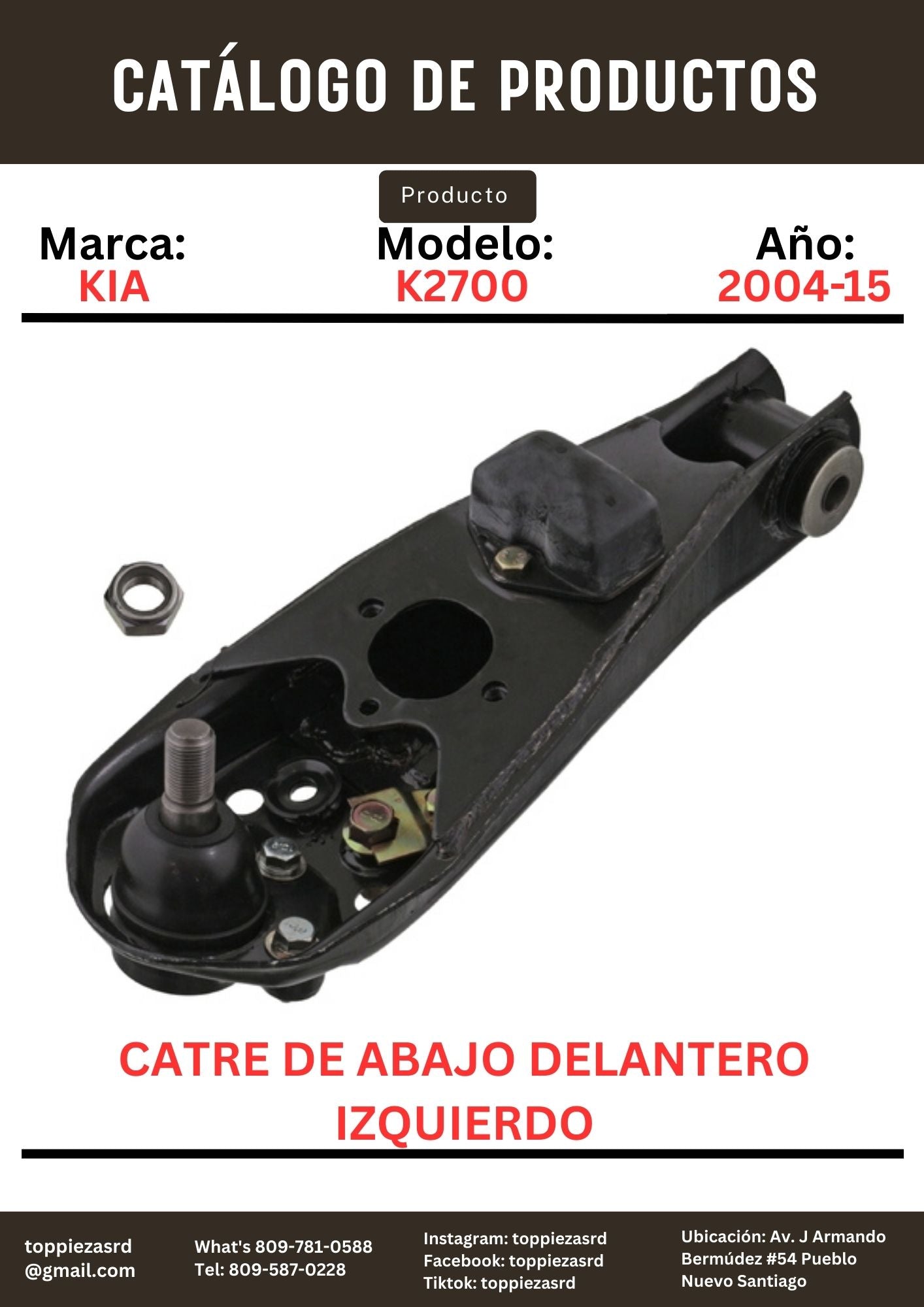 0S617-34-350A: Catre De Abajo Delantero Izquierdo Kia K2700 2004-15.