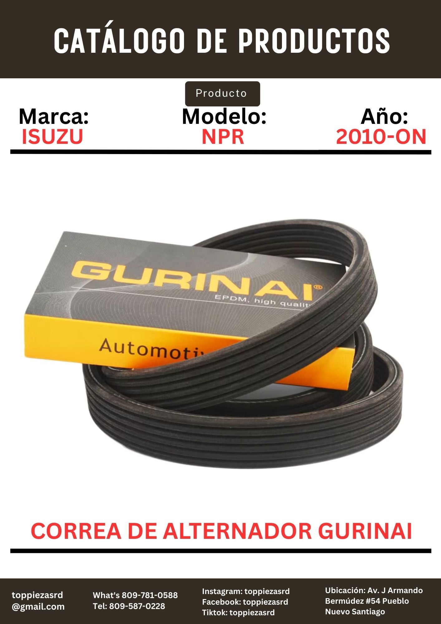 17650: Correa De Alternador GURINAI Isuzu NPR 2010-ON.