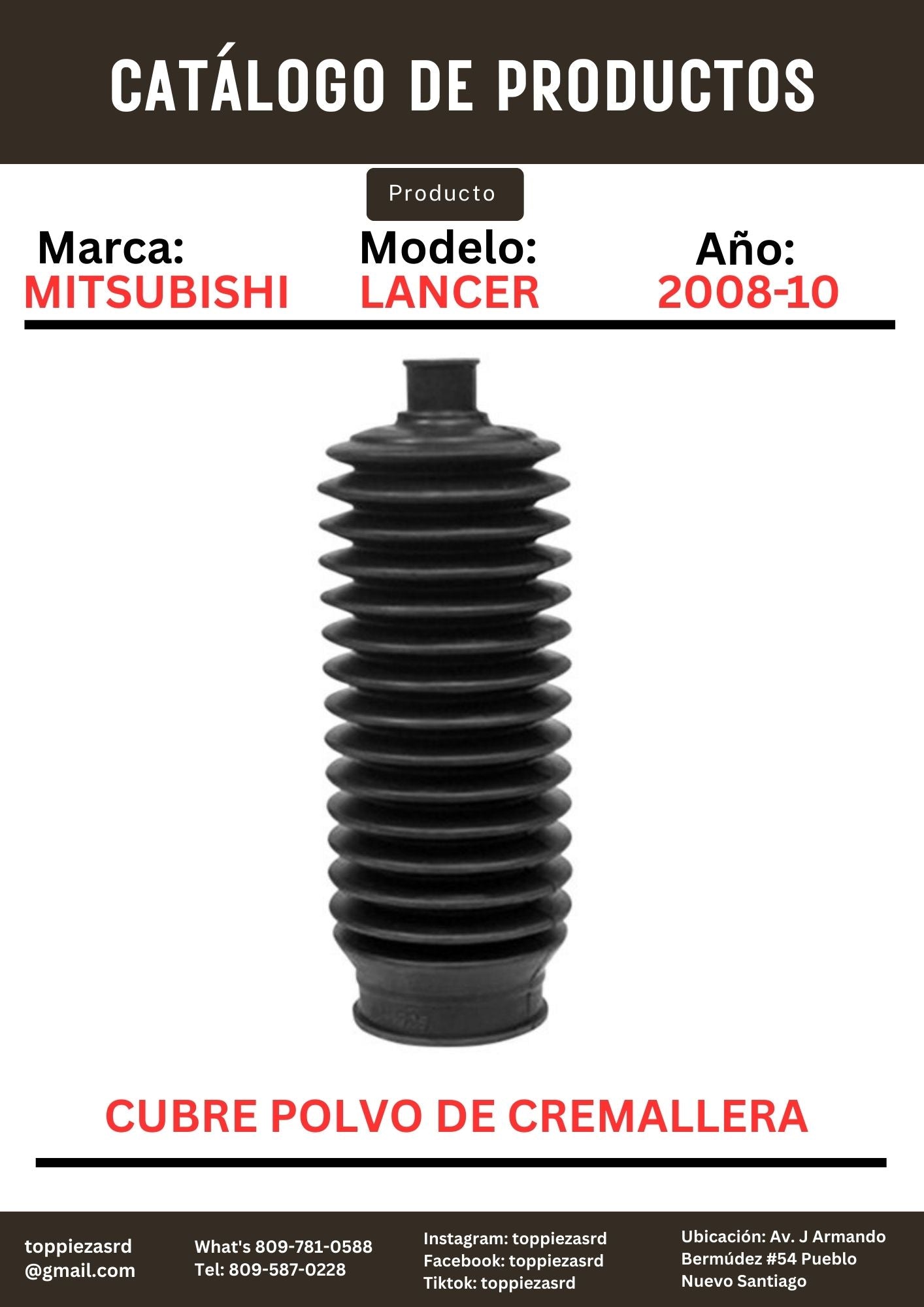 88-1625/57740-3X000: Cubre Polvo De Cremallera Mitsubishi LANCER 2008-10. ACCORD 2003-07. INFINITY FX35 2005-07