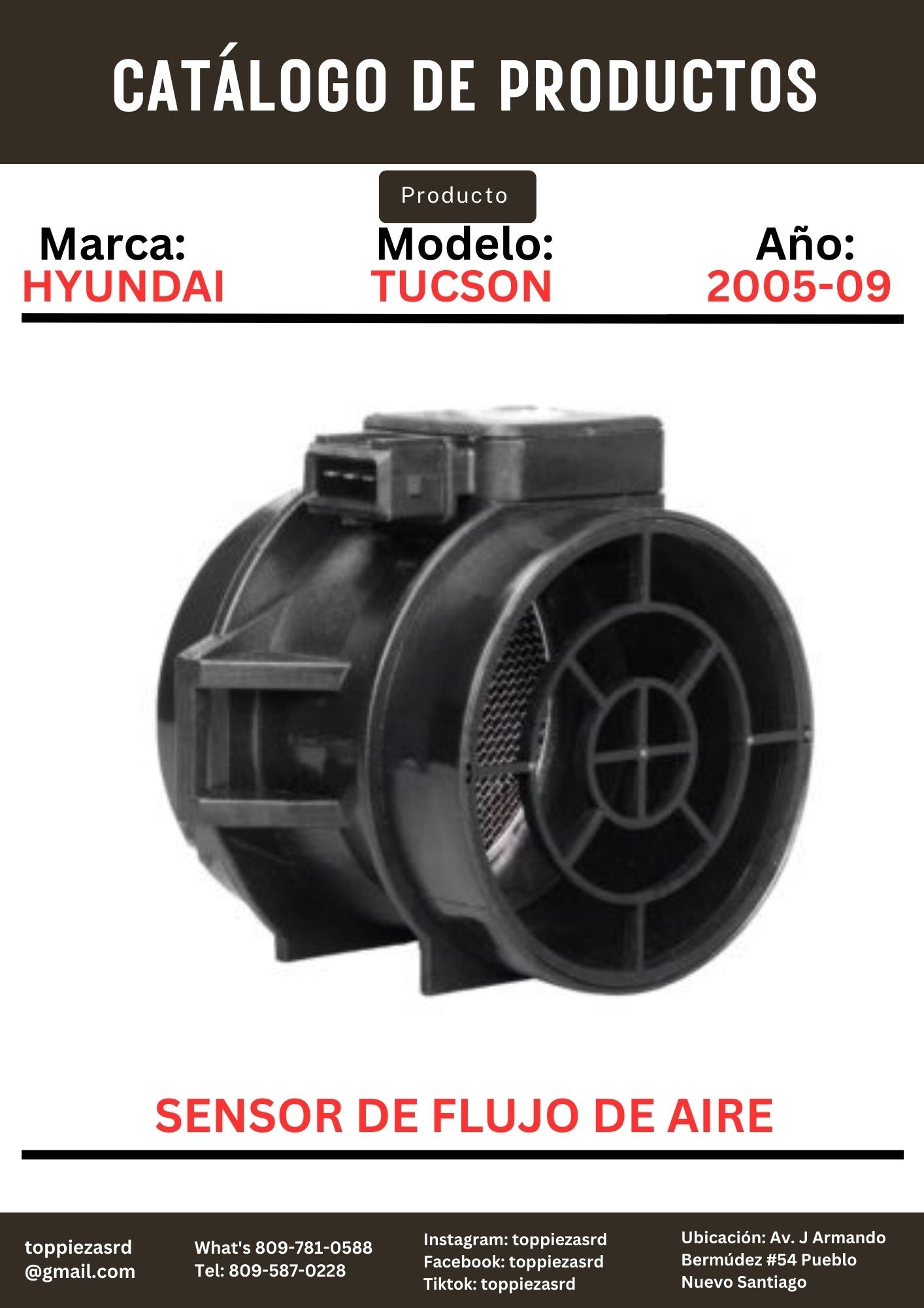28164-37200: Sensor De Flujo De Aire Hyundai TUCSON. Kia SPORTAGE 2005-09.