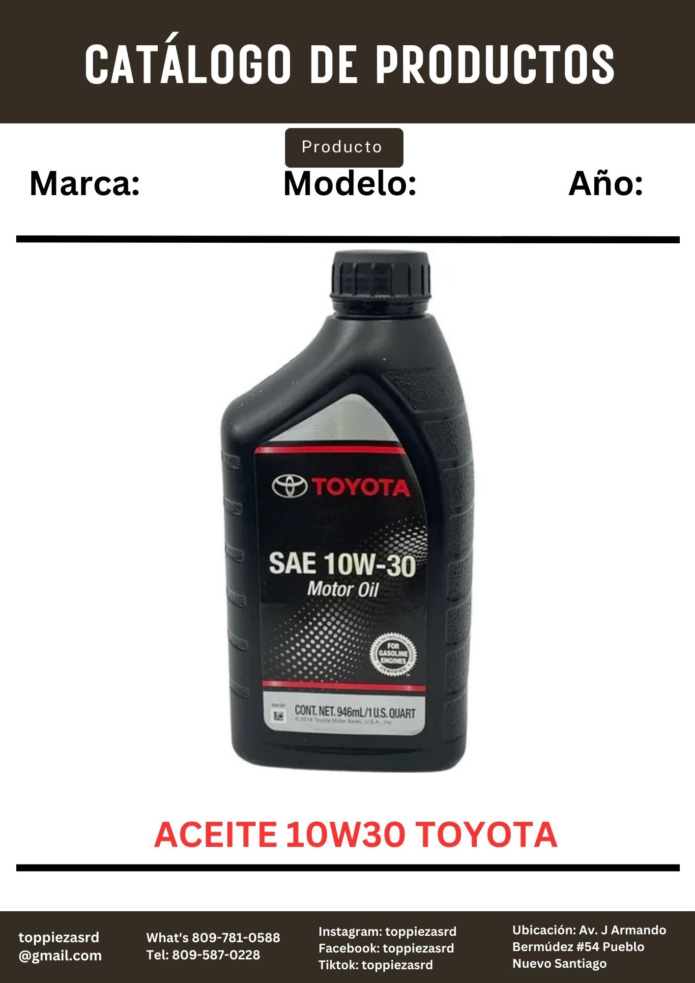 10W30: Aceite 10W30 TOYOTA.