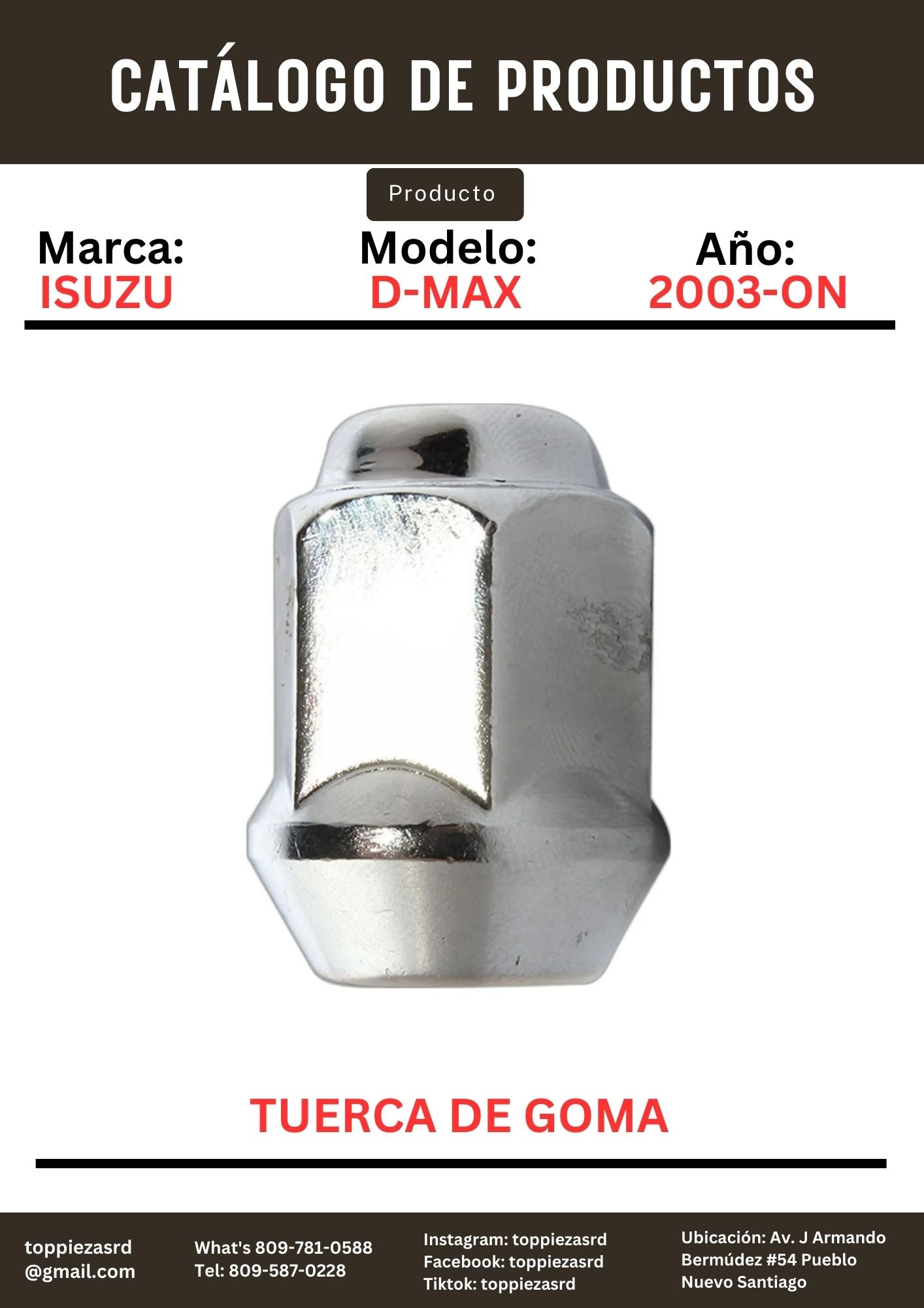 8-97333-108: Tuerca De Goma Isuzu D-MAX 2003-ON.