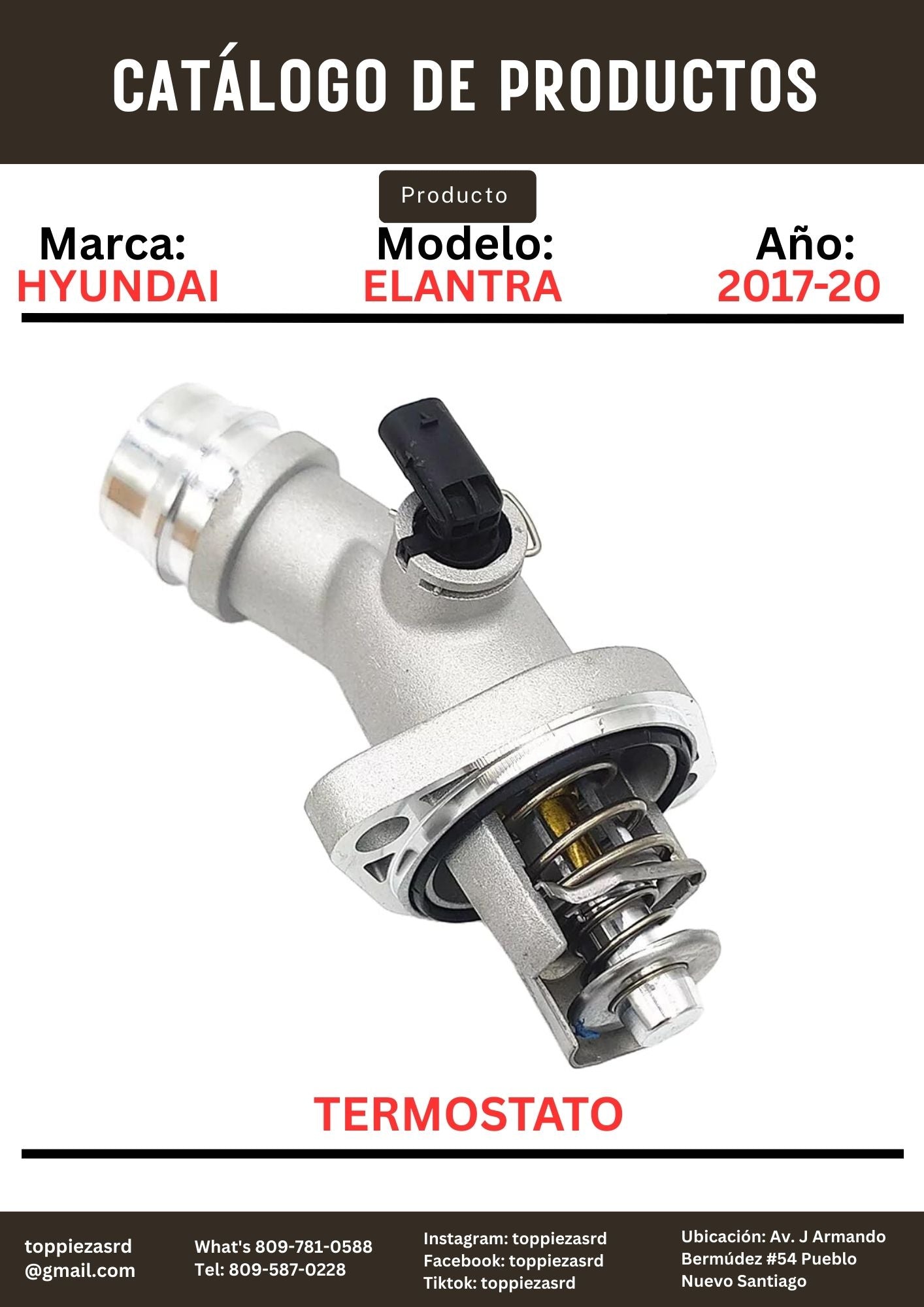 25500-2E085: Termostato Hyundai ELANTRA. Kia K5 2017-20.